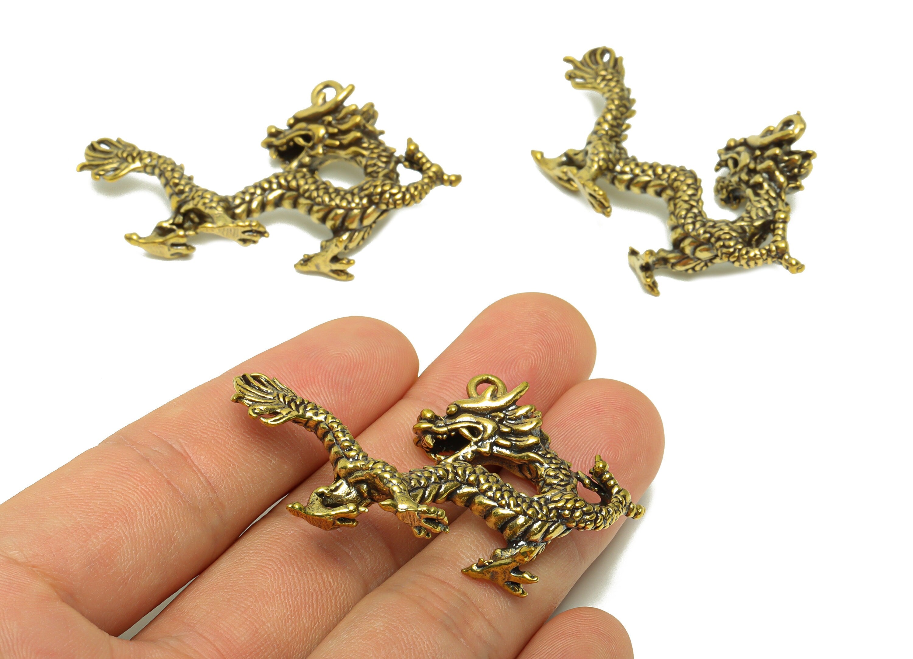 Brass Dragon Charm - Raw Brass Dragon Earring Charms - Antique Looking Pendant - Dragon Figure - Dragon Textured Charms - 55x34x10mm -PP8779 - DOMEDBAZAAR