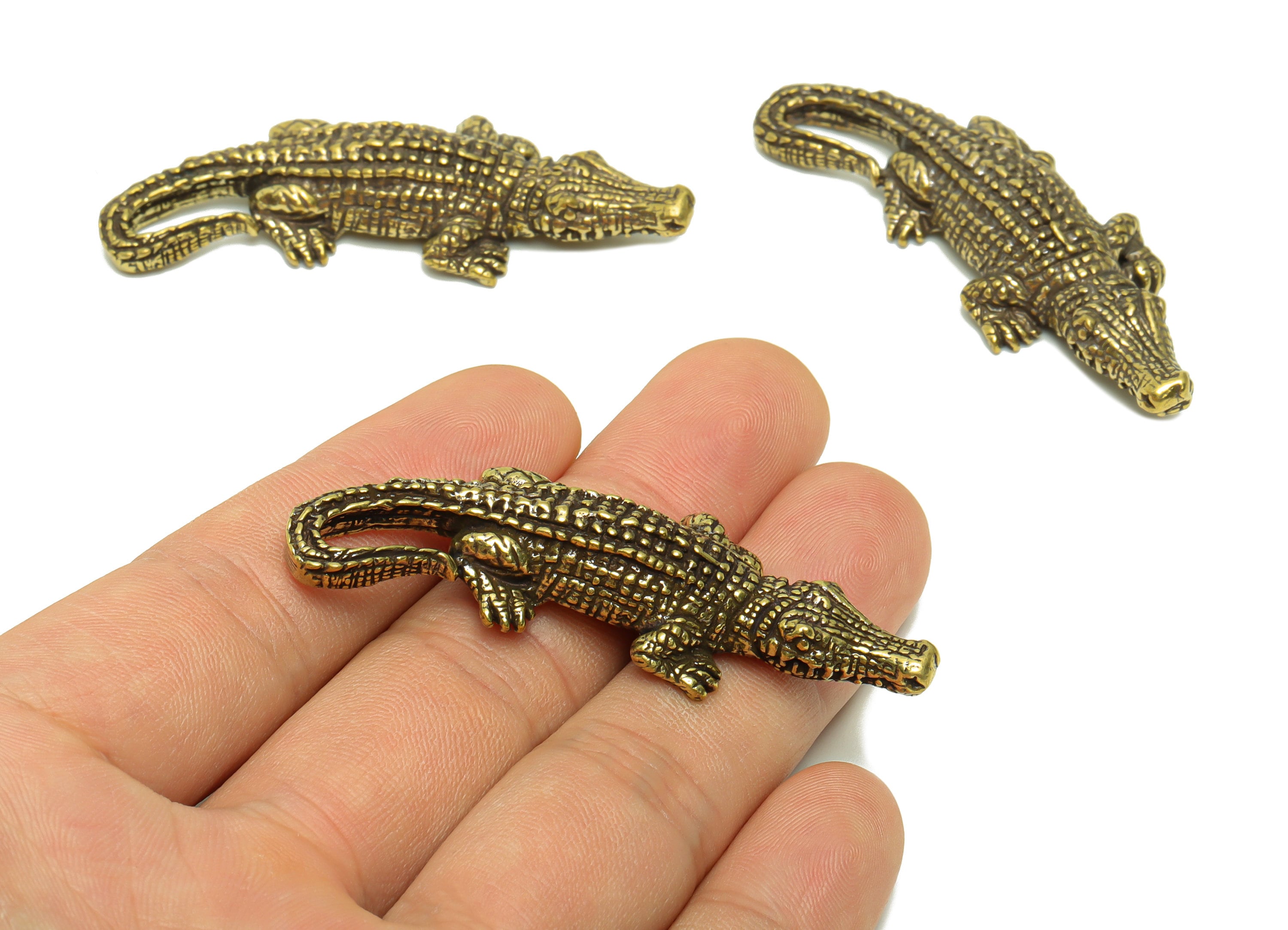 Brass Crocodile Charm - Raw Brass Crocodile Earring Charms - Antique Looking Pendant - Crocodile Figure - Amphibian - 59x20.56x8mm - PP8709 - DOMEDBAZAAR