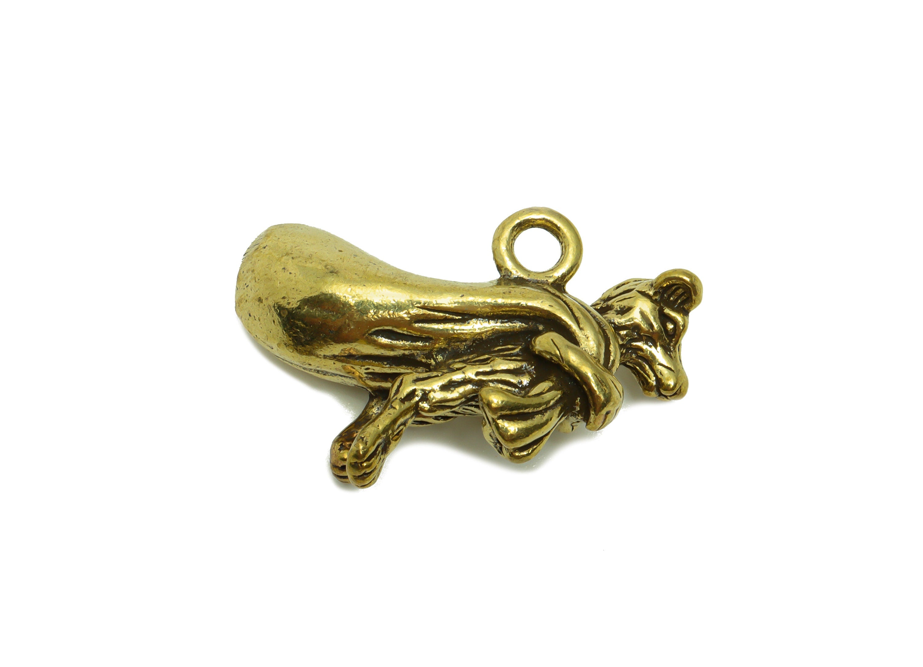 Brass Weasel Charm - Raw Brass Weasel Earring Charms - Antique Looking Pendant - Figure Weasel - For necklace - 36.39x23.93x9.88mm - PP8740 - DOMEDBAZAAR