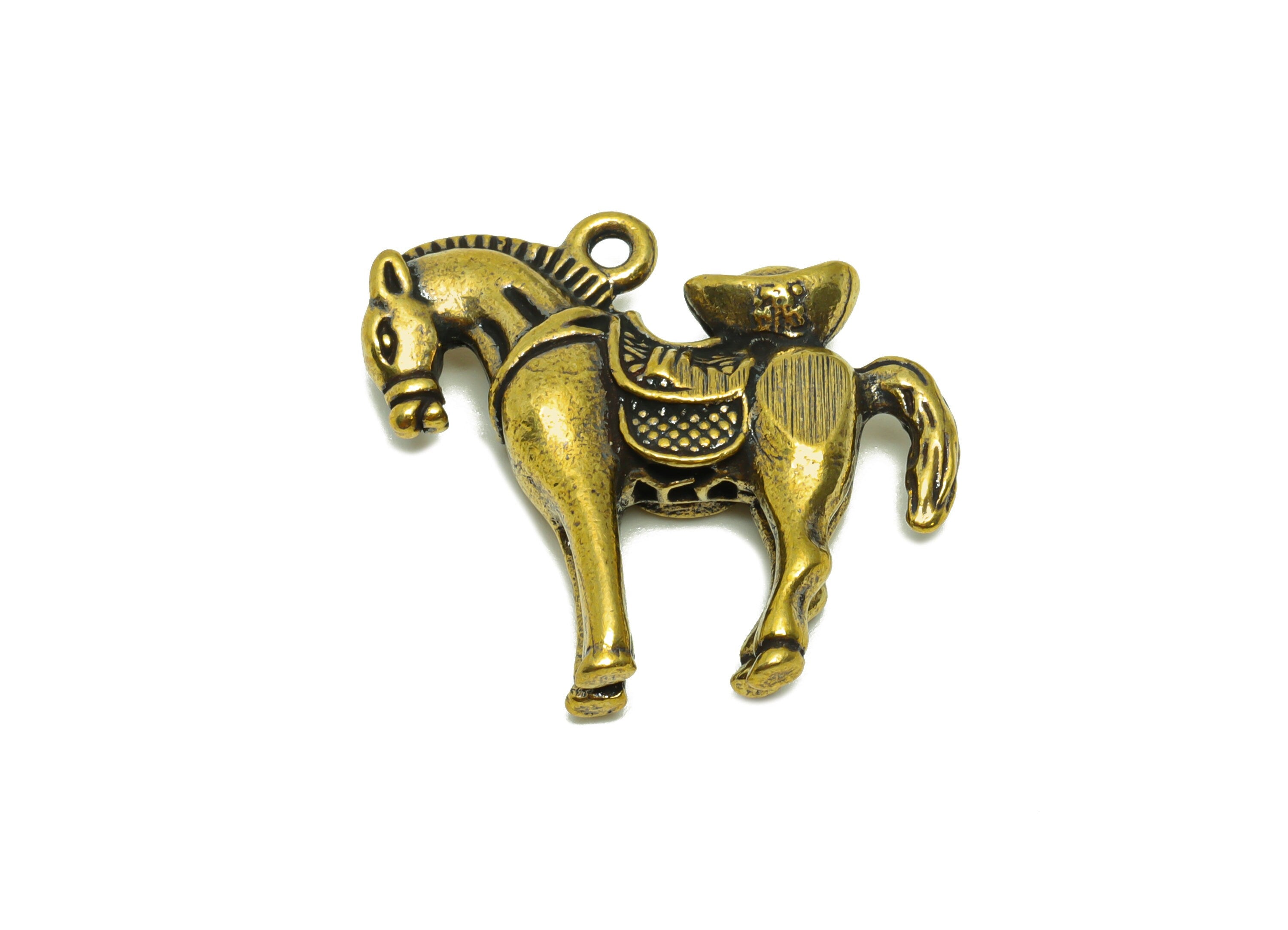 Brass Horse Charm - Raw Brass Horse Earring Charms - Antique Looking Pendant - Money Horse Figure - For Necklace - 31x24.77x8.17mm - PP8780 - DOMEDBAZAAR