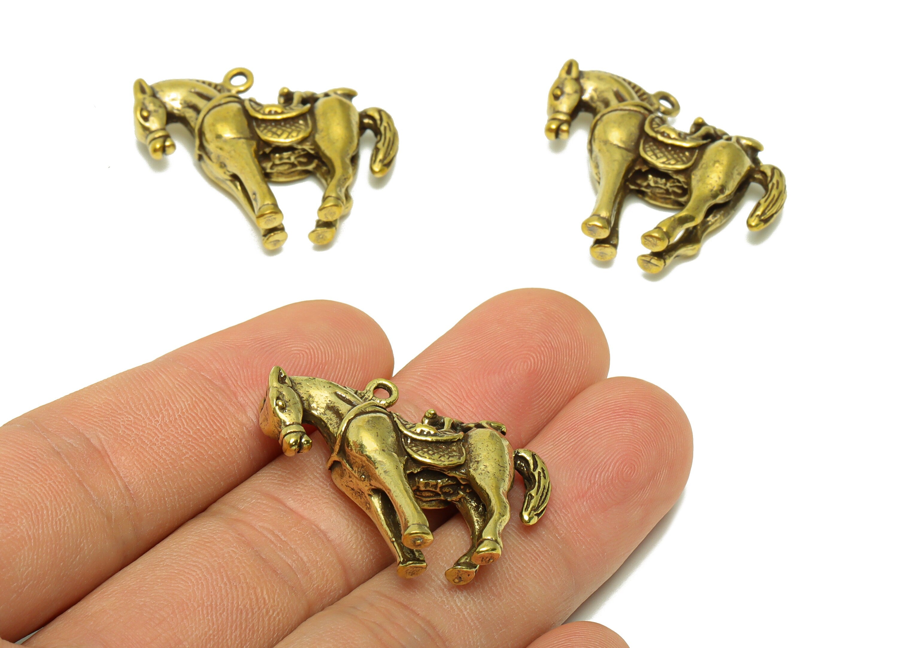 Brass Horse Charm - Raw Brass Horse Earring Charms - Antique Looking Pendant - fly Horse Figure - For Necklace - 31x24.77x8.17mm - PP8774 - DOMEDBAZAAR