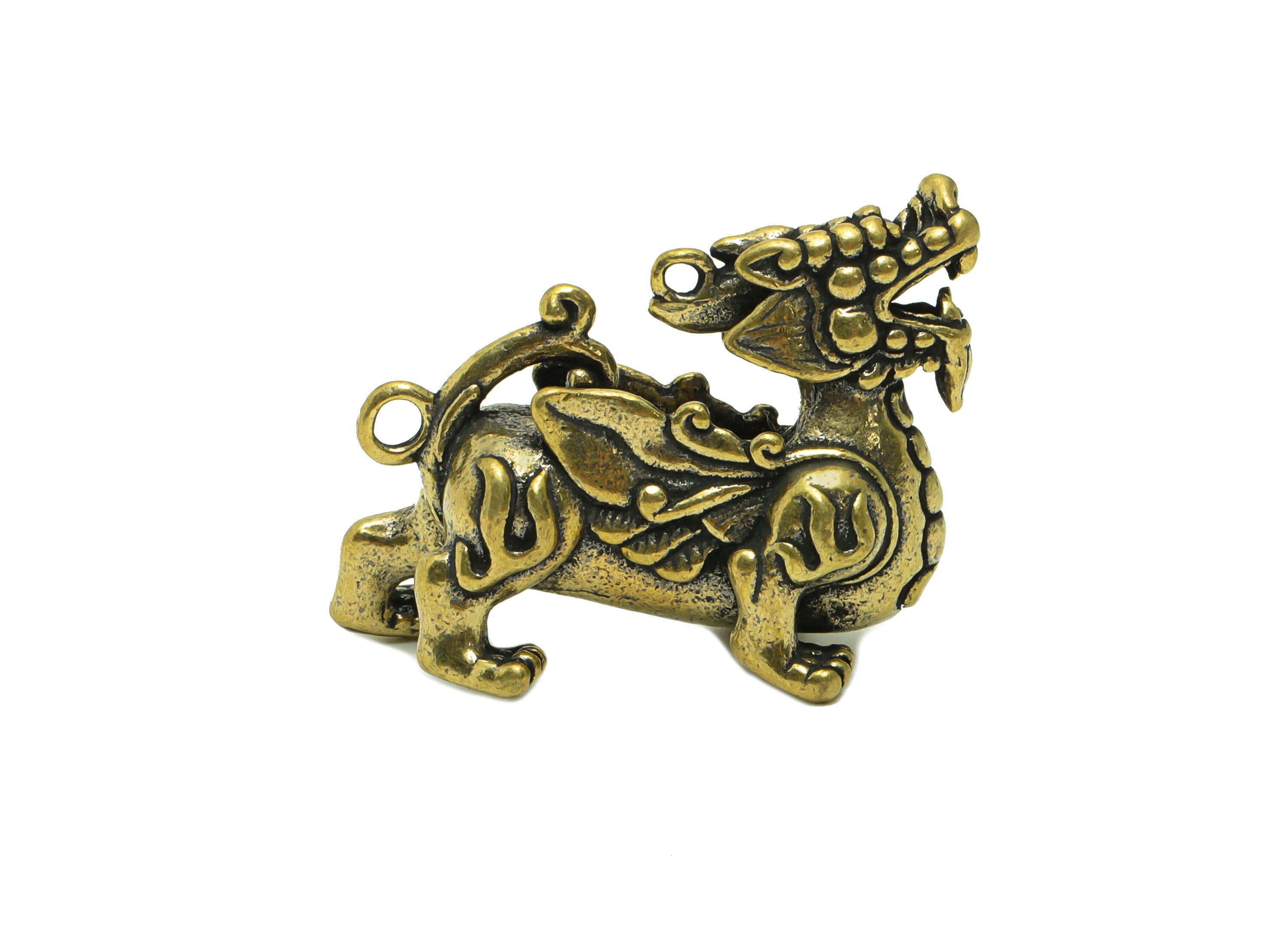 Brass Dragon Charm - Raw Brass Dragon Earring Charms - Antique Looking Pendant - Dragon Figure - Mythical Beast Charms -35x27x14mm - PP8764 - DOMEDBAZAAR