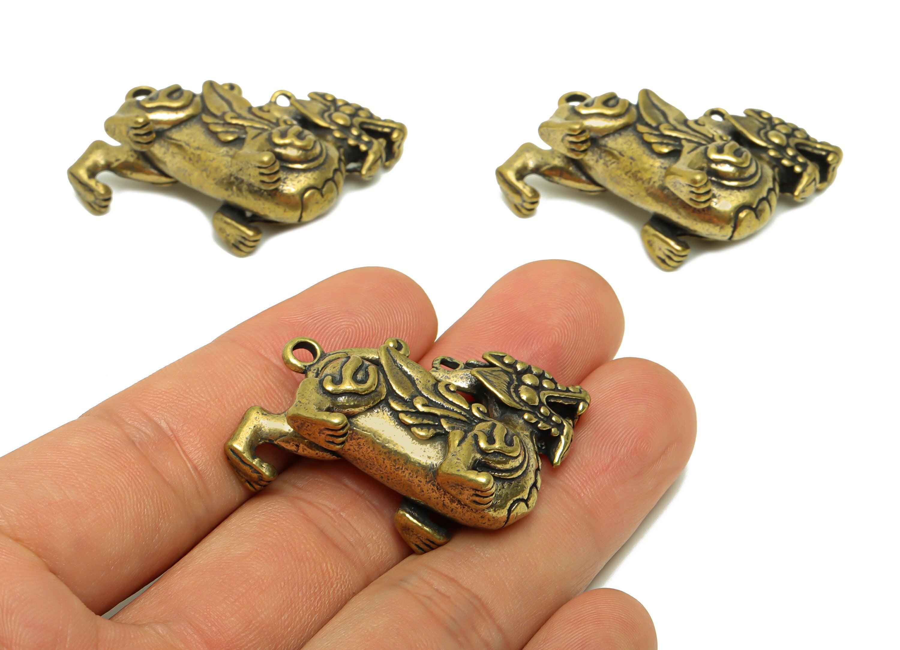 Brass Dragon Charm - Raw Brass Dragon Earring Charms - Antique Looking Pendant - Dragon Figure - Mythical Beast Charms -35x27x14mm - PP8764 - DOMEDBAZAAR