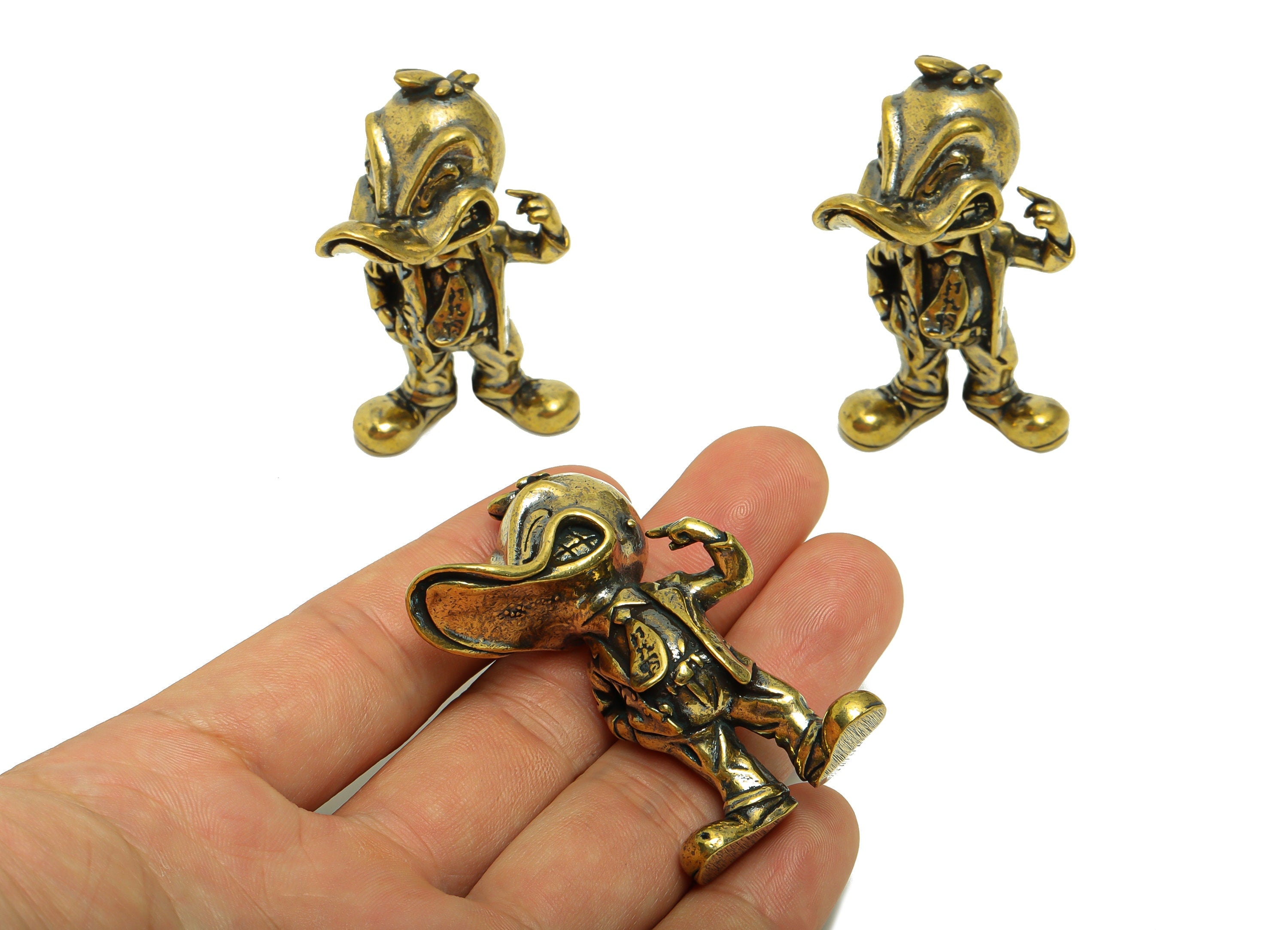 Brass Duck Charm - Raw Brass Donald Duck Earring Charms - Antique Looking Pendant - Duck Figure - Cartoon Duck - 55.15x30.04x33mm - PP8750 - DOMEDBAZAAR