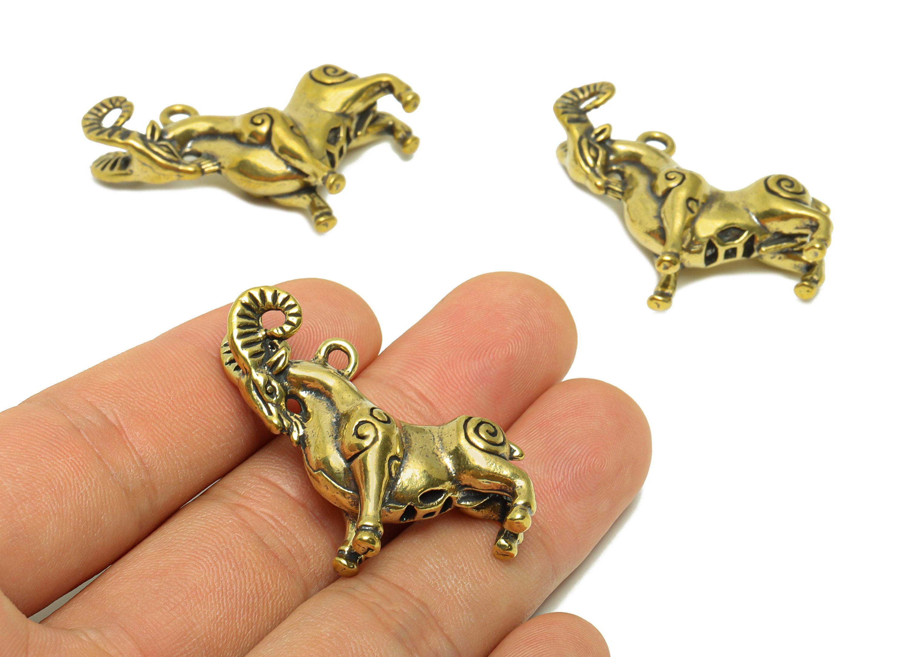 Brass Antelope Charm - Raw Brass Antelope Earring Charms - Antique Looking Pendant - Antelope Figure - Goat Charms - 39.89x28x15mm - PP8777 - DOMEDBAZAAR
