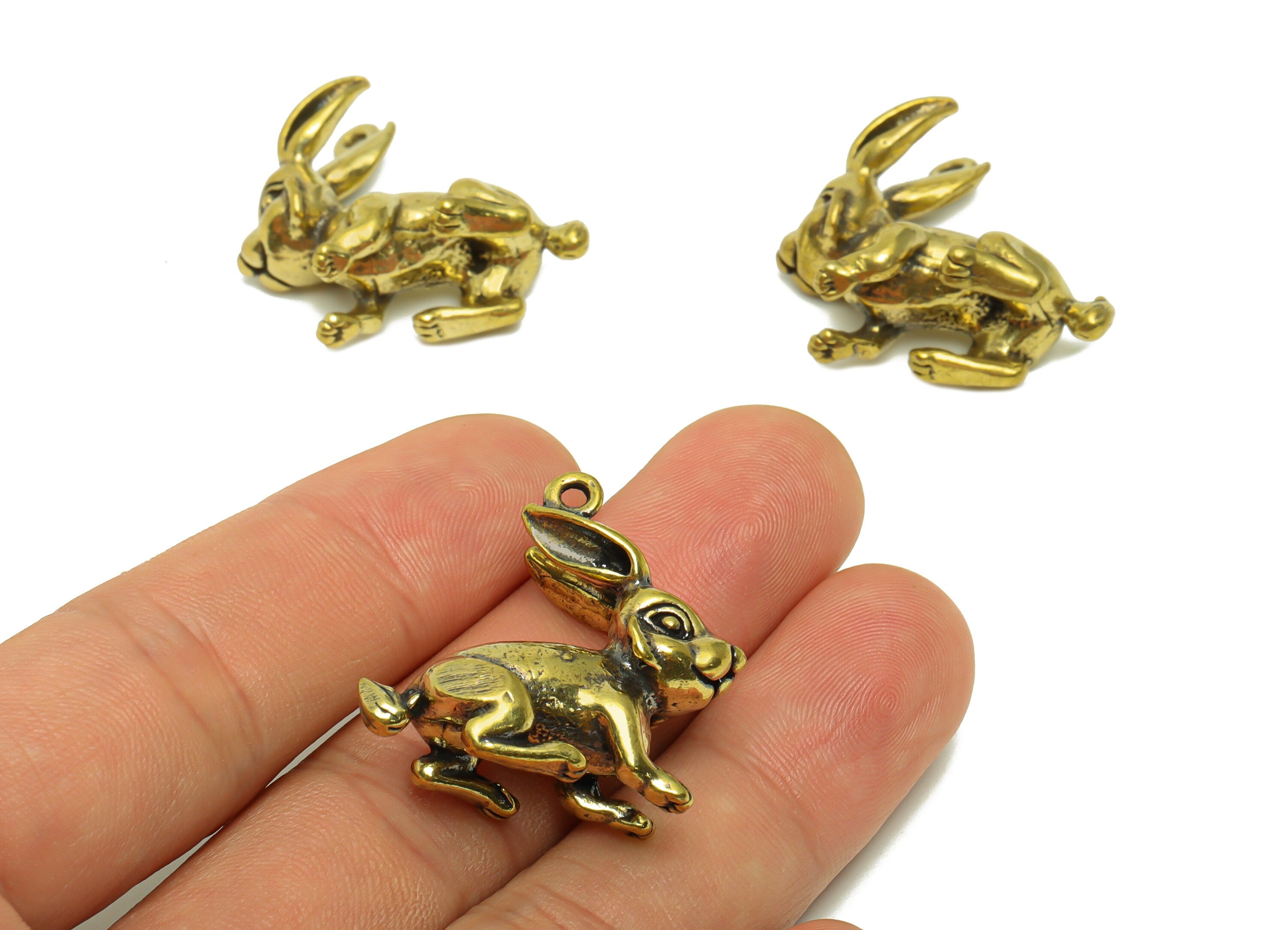 Brass Rabbit Charm - Raw Brass Rabbit Earring Charms - Antique Looking Pendant - Rabbit Figure - Vintage Style - 31.05x28.31x11mm - PP8736 - DOMEDBAZAAR