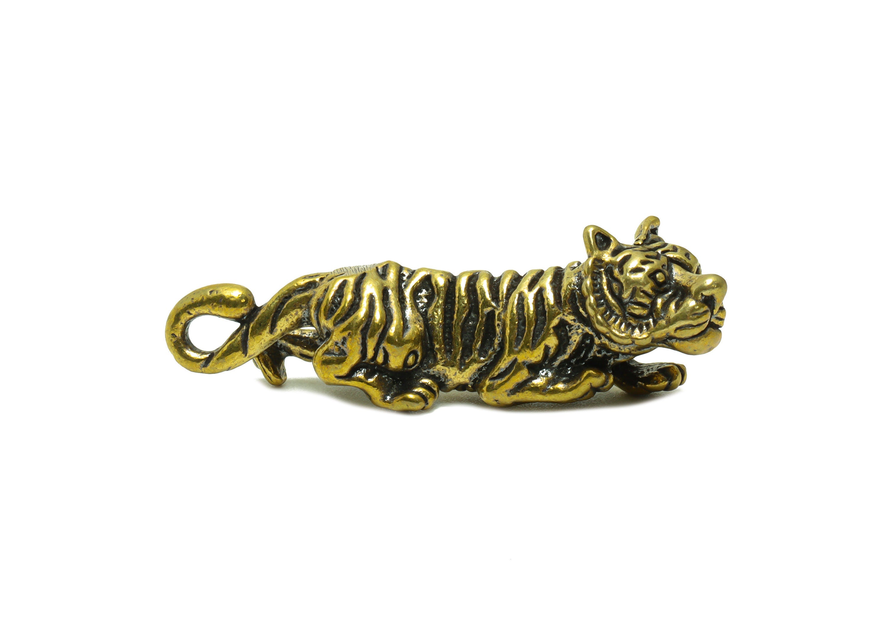 Brass Tiger Charm - Raw Brass Tiger Earring Charms - Antique Looking Pendant - Tiger Figure - Vintage Style Pendant - 43x14x11mm - PP8730 - DOMEDBAZAAR