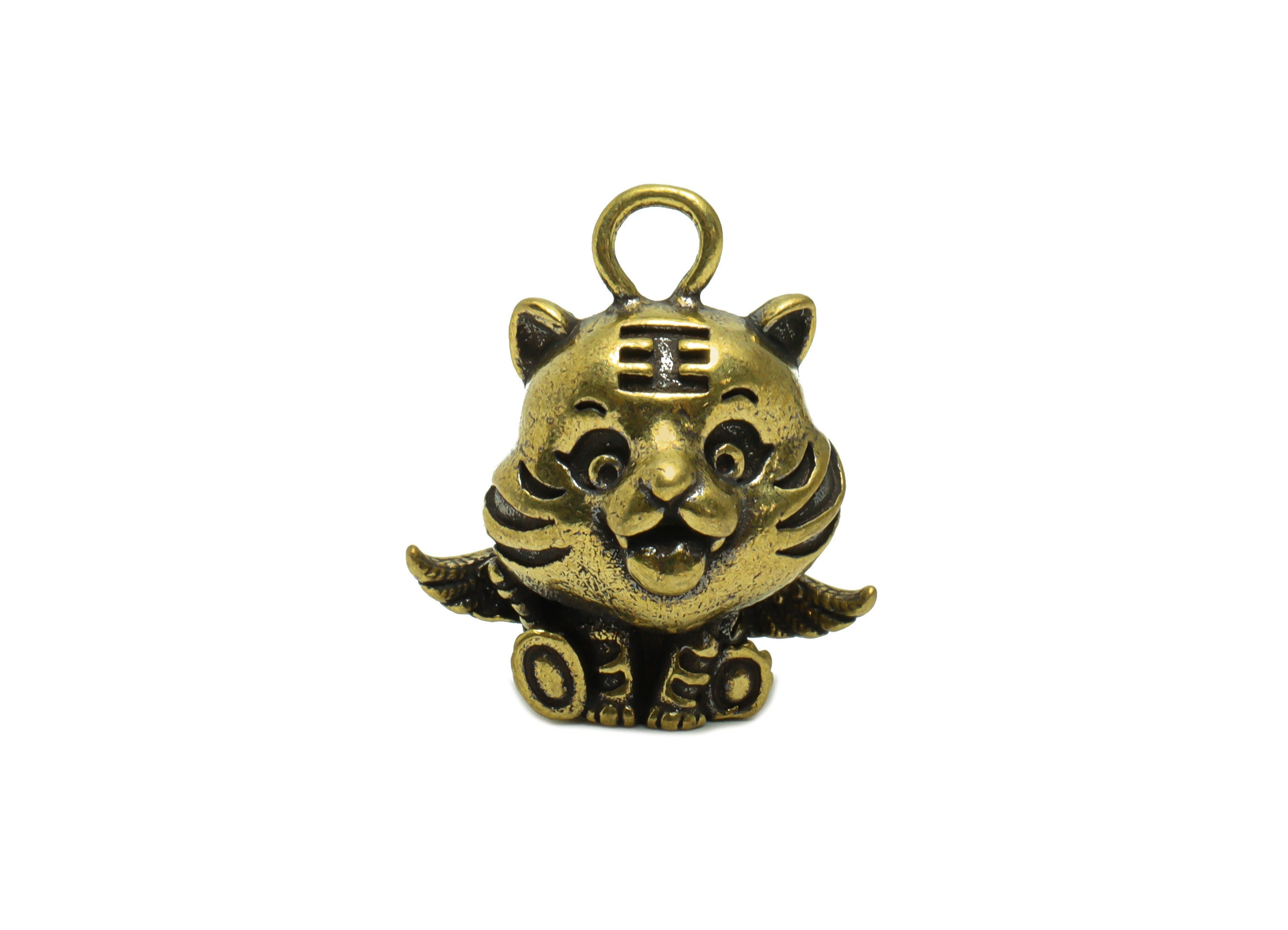 Brass Tiger Charm - Raw Brass Tiger Earring Charms - Antique Looking Pendant - Wings Tiger Figure - Baby Tiger Pendant - 24x22x15mm - PP8759 - DOMEDBAZAAR