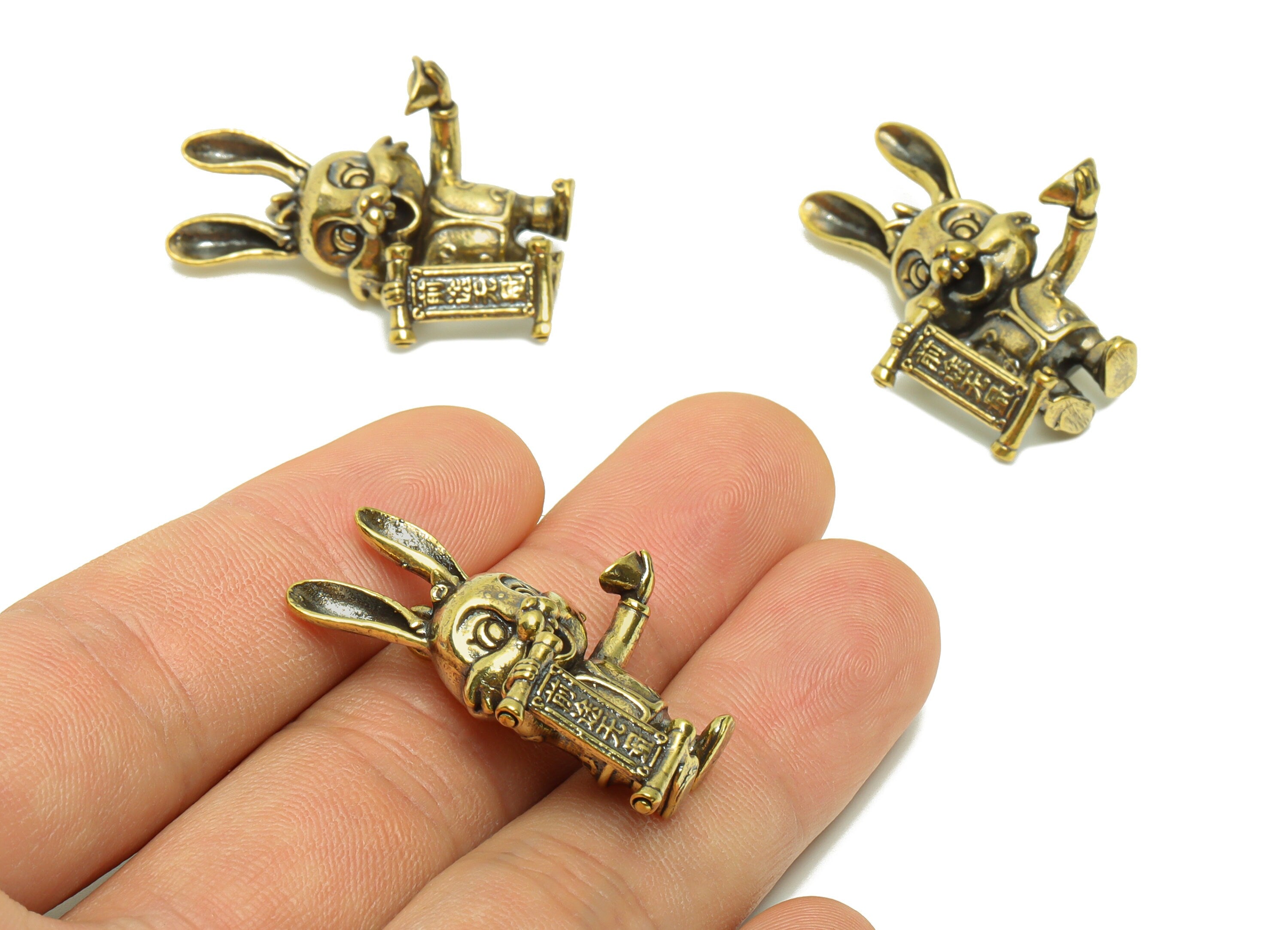 Brass Rabbit Charm - Raw Brass Rabbit Earring Charms - Antique Looking Pendant - Rabbit Figure - luck Rabbit Pendant - 34x26x11mm - PP8723 - DOMEDBAZAAR