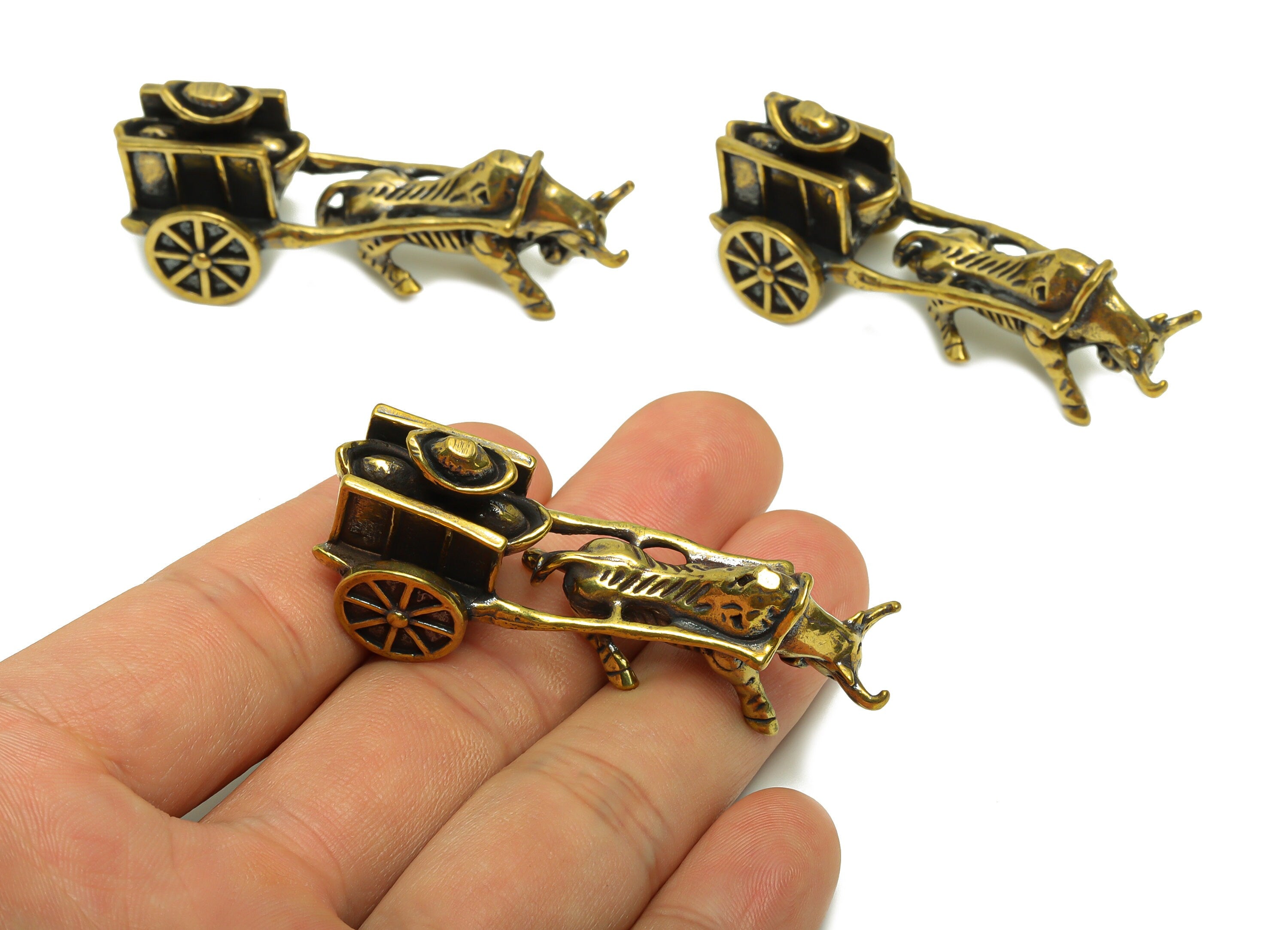 Brass Bullfight Charm - Raw Brass Vintage Style Earring Charms - Antique Looking Pendant - Bullock Wagon Figure - 55x21x24mm - PP8752 - DOMEDBAZAAR