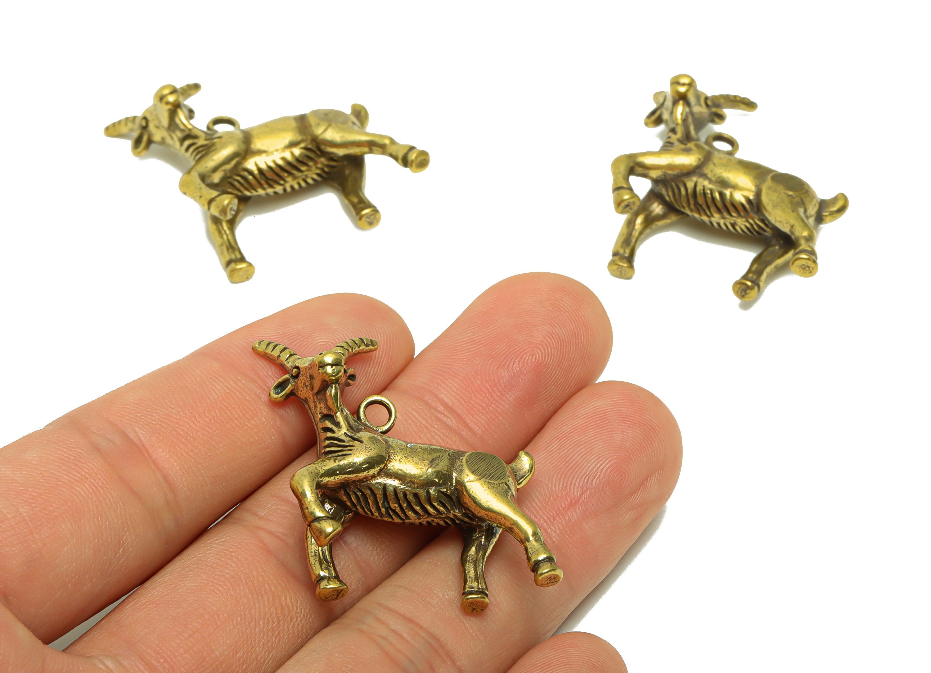 Brass Antelope Charm - Raw Brass Antelope Earring Charms - Antique Looking Pendant - Antelope Figure - Goat Charms - 27x33.89x10mm - PP8784 - DOMEDBAZAAR
