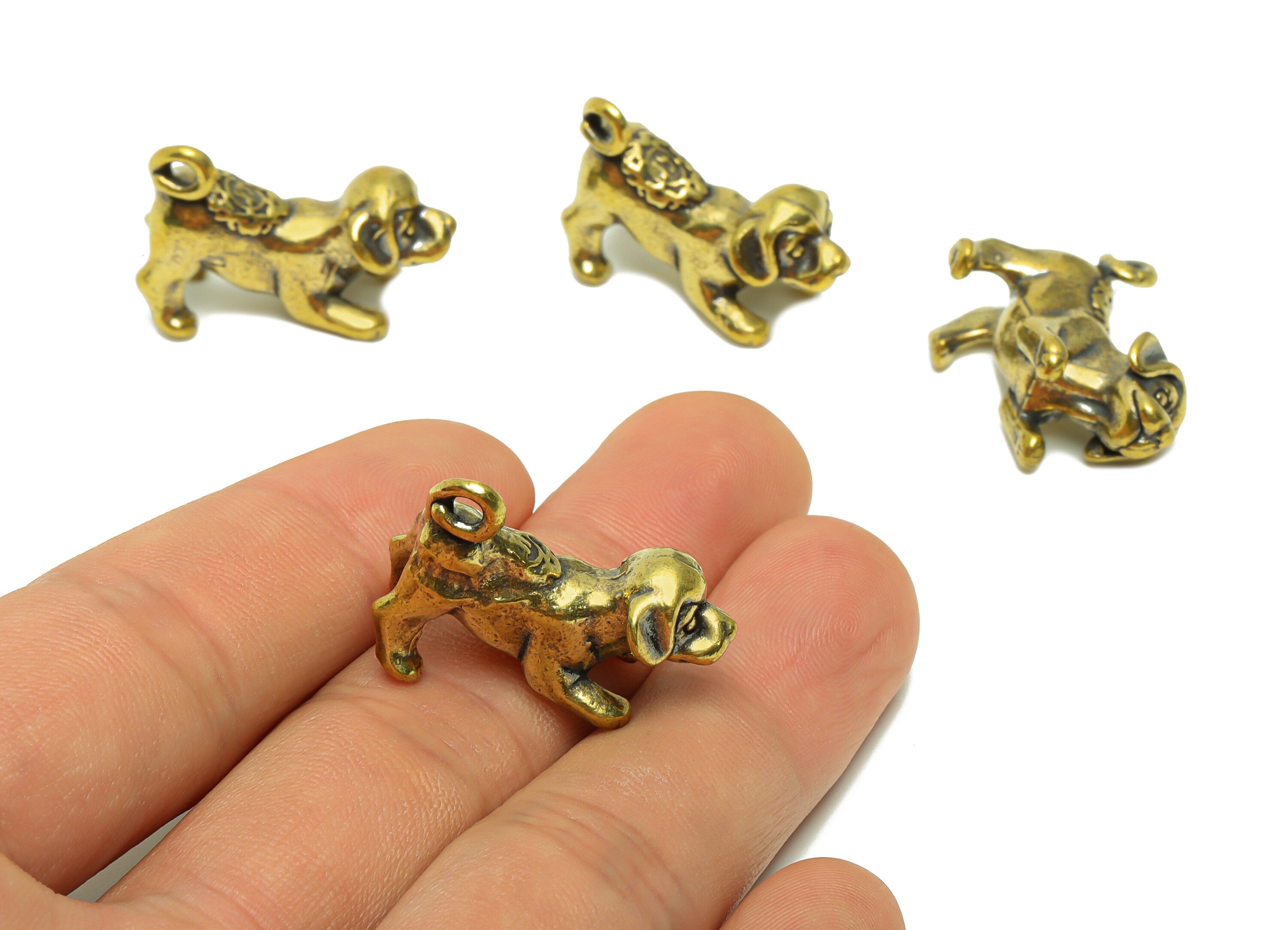 Brass Dog Charm - Raw Brass Dog Earring Charms - Antique Looking Pendant - Pet Figure - Puppy Charms - 26.22x20.26x11.42mm - PP8734 - DOMEDBAZAAR