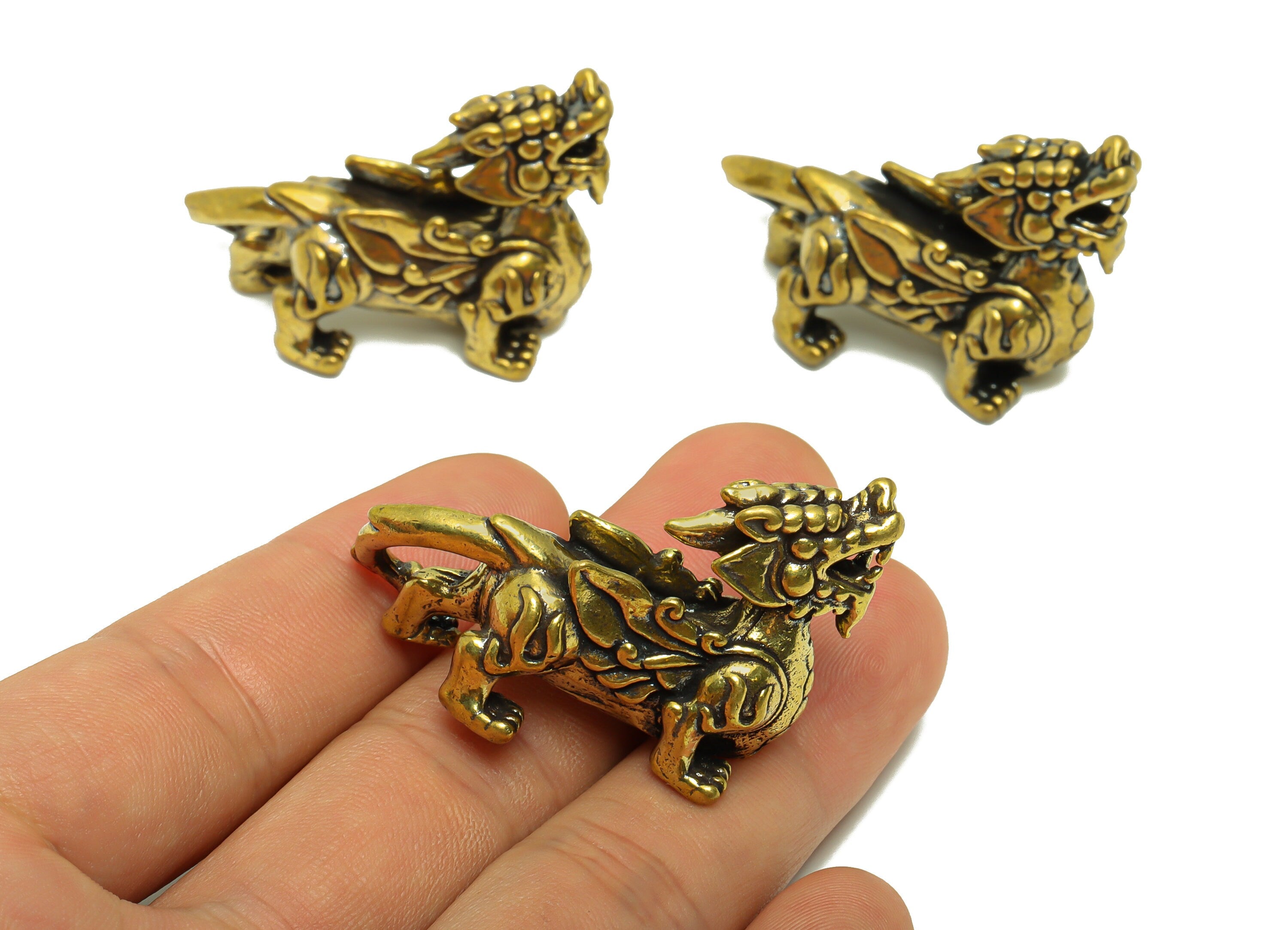 Brass Brave Troops Charm - Raw Brass Brave Troops Earring Charms - Antique Looking Pendant - Wings Dragon Figure - 42.2x23.88x14mm - PP8728 - DOMEDBAZAAR