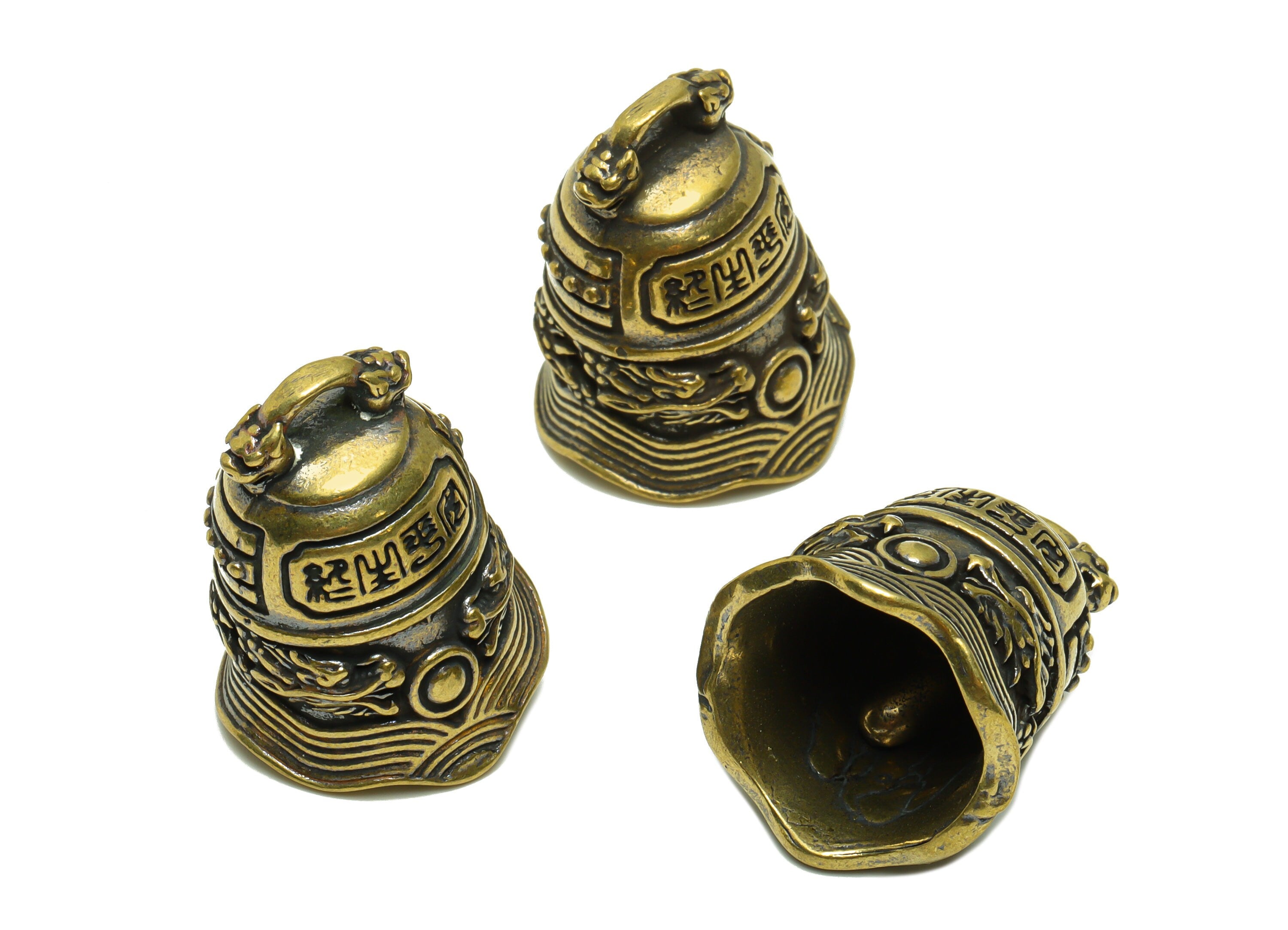 Brass Bell Charm - Raw Brass Wavy Bell Earring Charm - Dragon Bell Figure - Antique Looking Pendant - Vintage Style Bell - 29x24x21mm-PP8727 - DOMEDBAZAAR