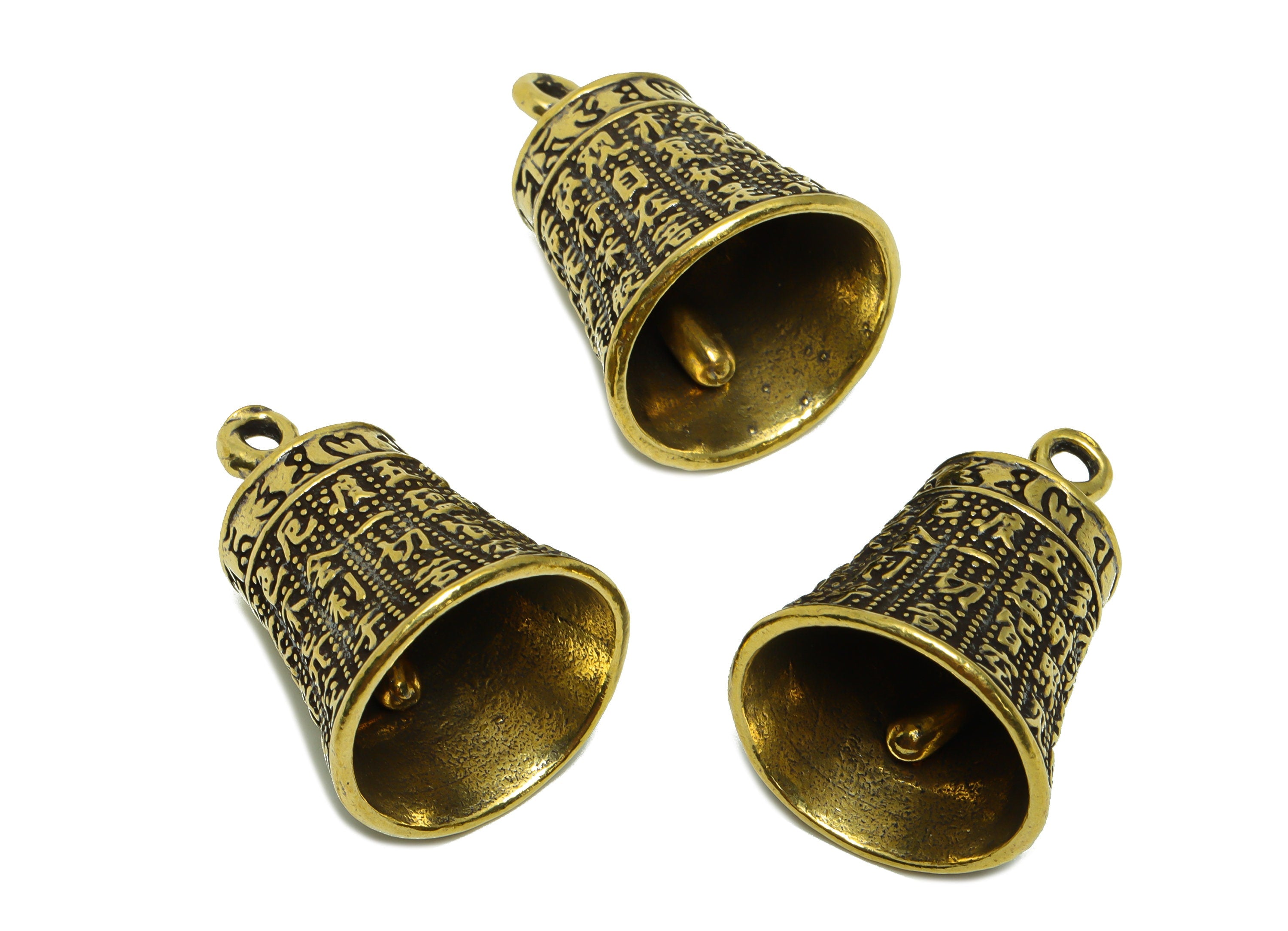 Brass Bell Charm - Raw Brass Ring the Bell Earring Charms - Textured Bell Figure - Antique Looking Pendant - Bell Pendant- 35x25x24mm-PP8766 - DOMEDBAZAAR