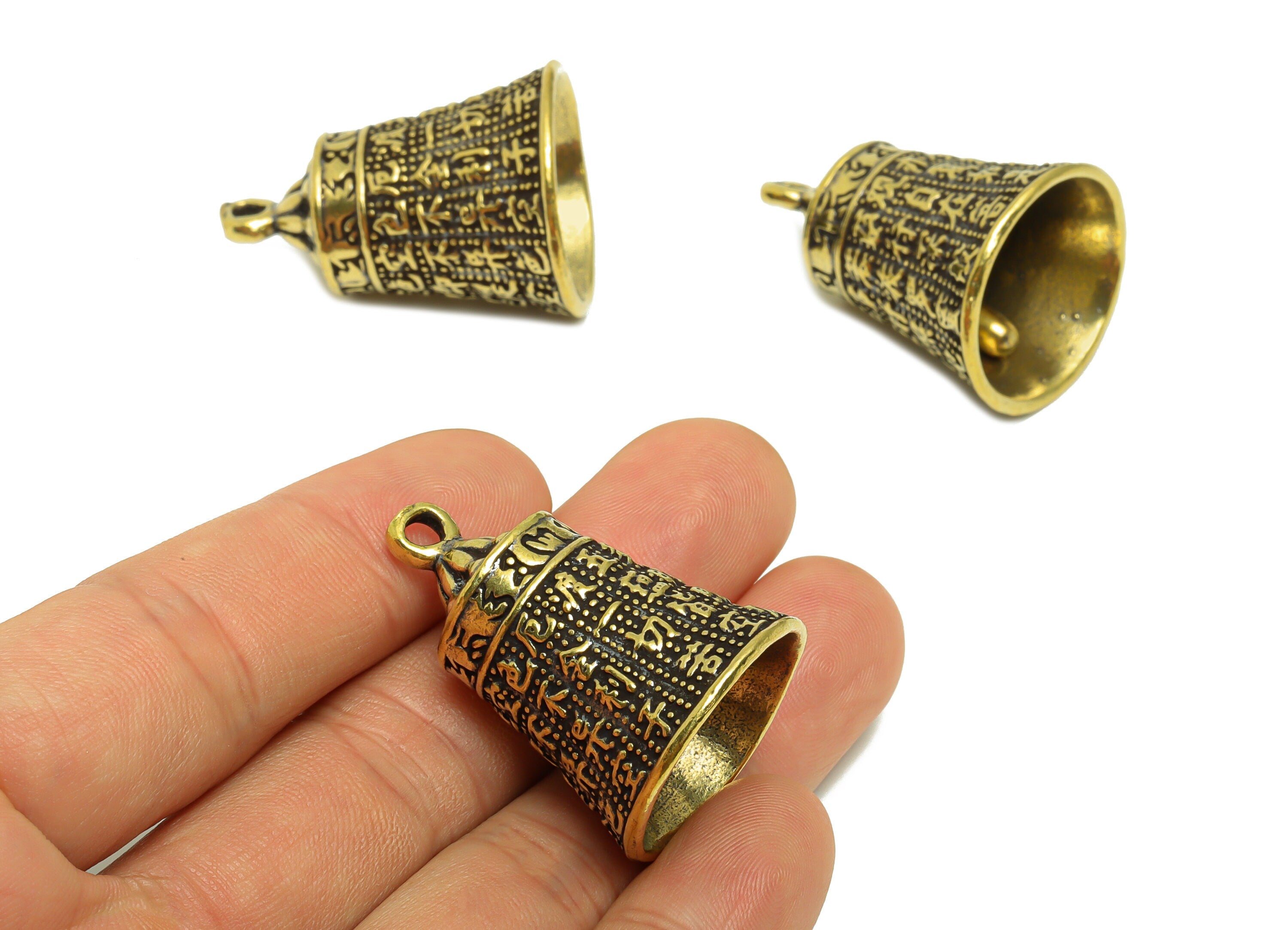 Brass Bell Charm - Raw Brass Ring the Bell Earring Charms - Textured Bell Figure - Antique Looking Pendant - Bell Pendant- 35x25x24mm-PP8766 - DOMEDBAZAAR
