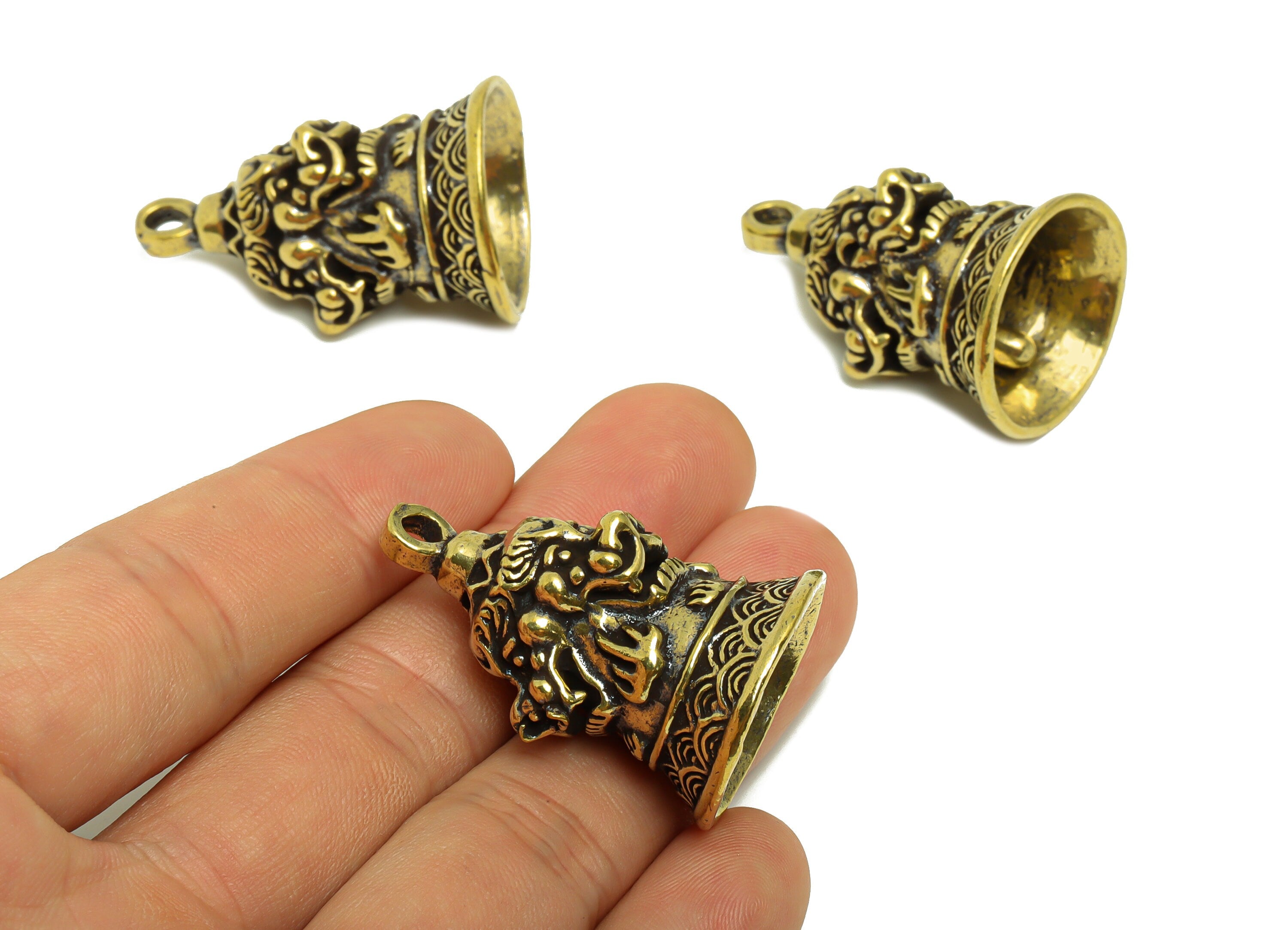 Brass Bell Charm - Raw Brass Dragon Bell Earring Charms - Dragon  Bell Figure - Antique Looking Pendant - Bell Pendant- 37.17x22x24mm-PP8767 - DOMEDBAZAAR