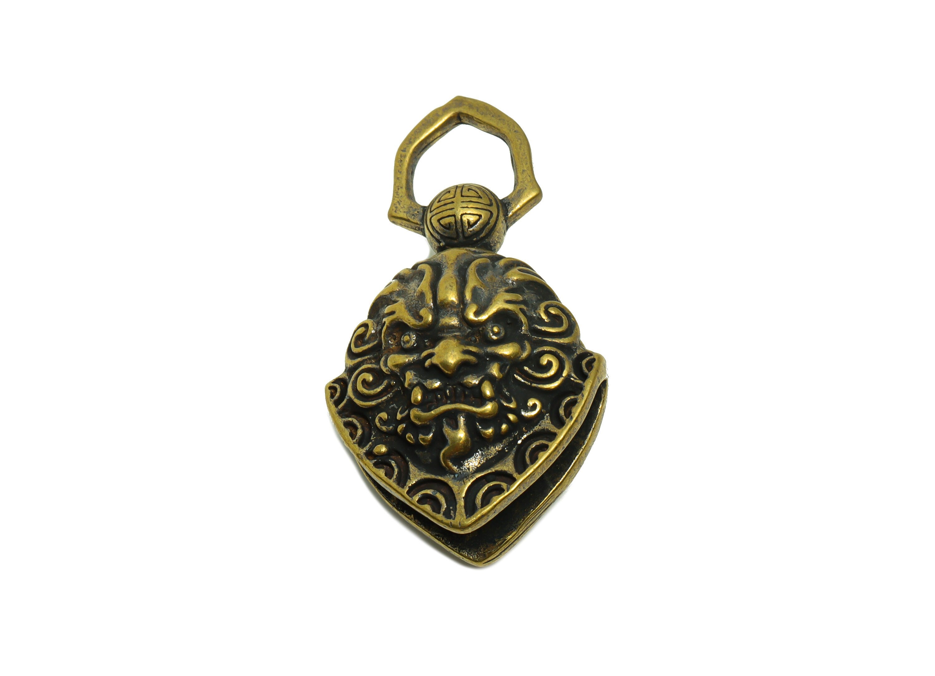 Brass Bell Charm - Raw Brass Dragon Bell Earring Charms -Dragon Bell Figure - Antique Looking Pendant - Bell Pendant- 43.79x24x16mm-PP8765 - DOMEDBAZAAR