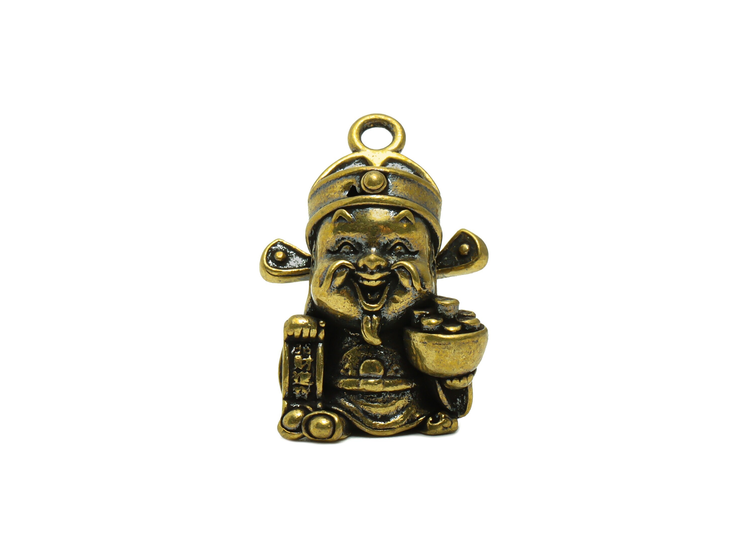 Raw Brass Grandpa Wealth Earring Charms - Chinese traditional Person Figure - Antique Looking Pendant- 26.38x19.5x13.9mm-PP8716 - DOMEDBAZAAR