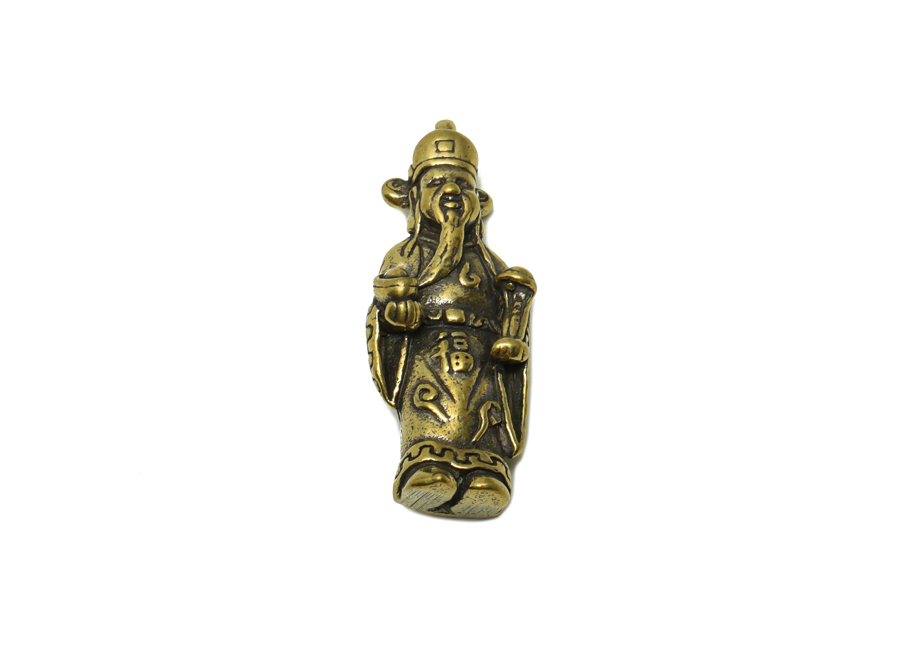 Brass Person Charm - Raw Brass Grandpa Wealth Earring Charms - Chinese Figure - Antique Looking Pendant- Traditional Charm-38x14x8mm-PP8713 - DOMEDBAZAAR