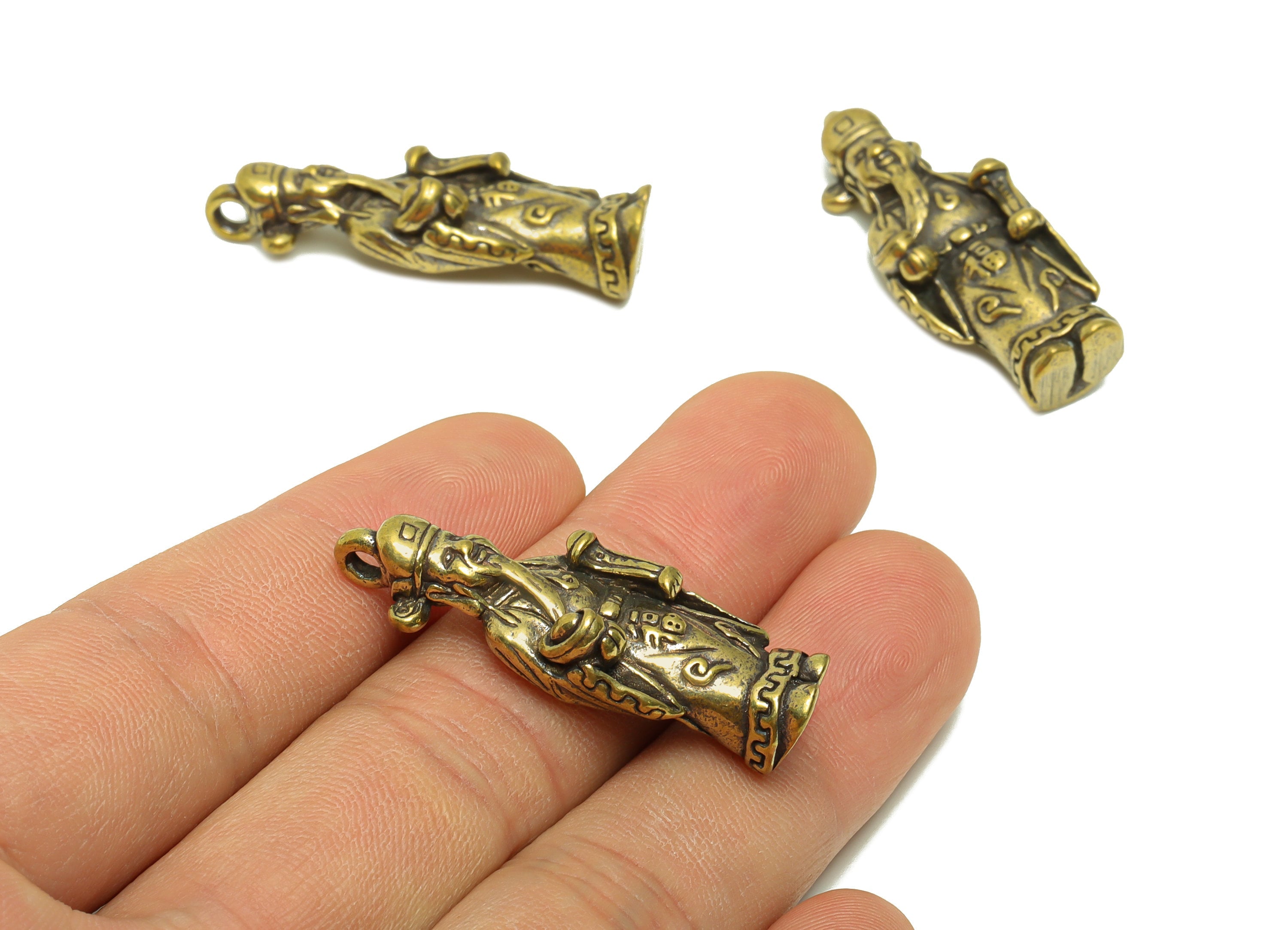Brass Person Charm - Raw Brass Grandpa Wealth Earring Charms - Chinese Figure - Antique Looking Pendant- Traditional Charm-38x14x8mm-PP8713 - DOMEDBAZAAR