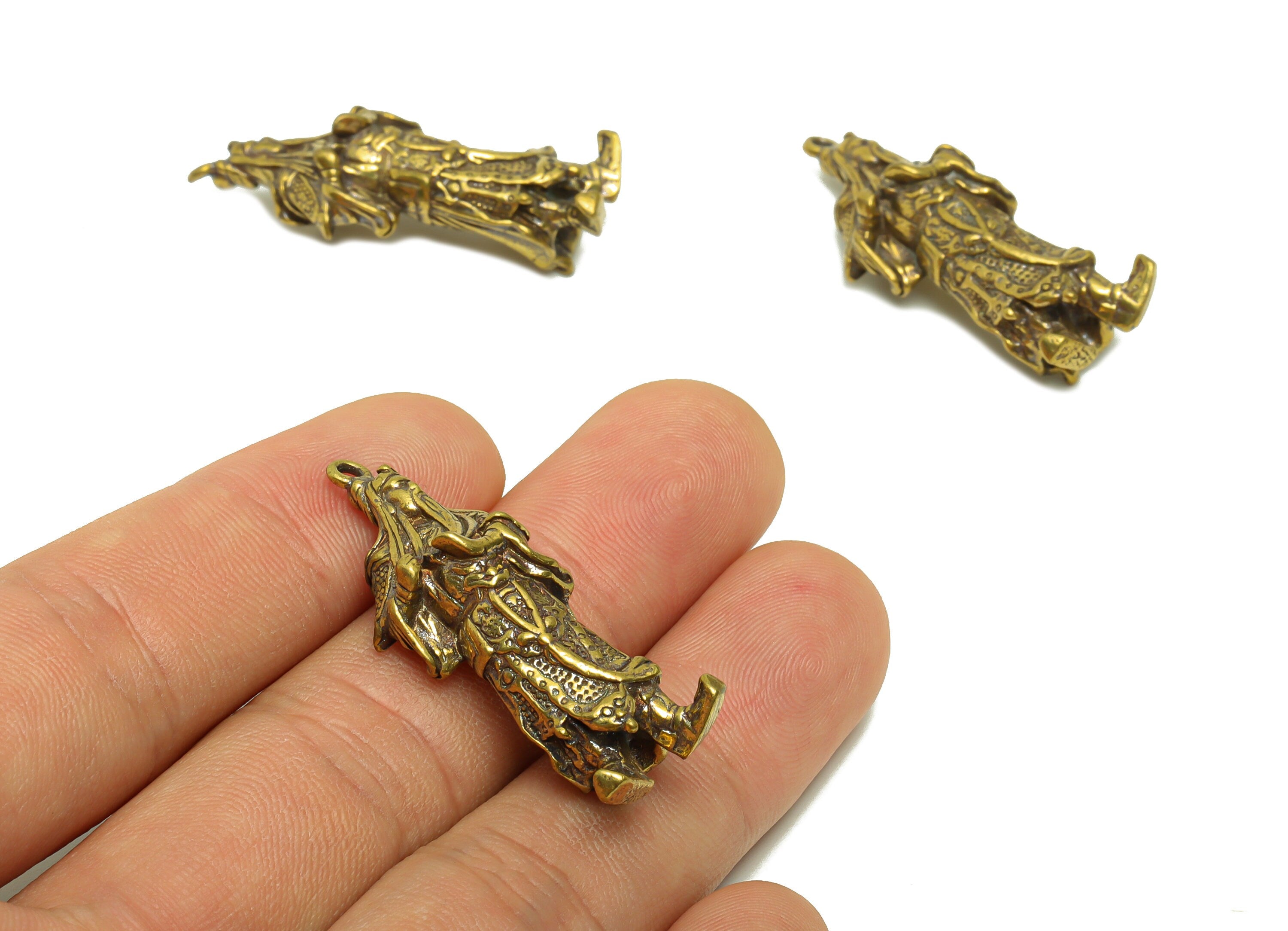 Brass Person Charm - Raw Brass General Earring Charms - Chinese Warrior Figure - Antique Looking Pendant- 39.63x15.42x10.91mm-PP8748 - DOMEDBAZAAR