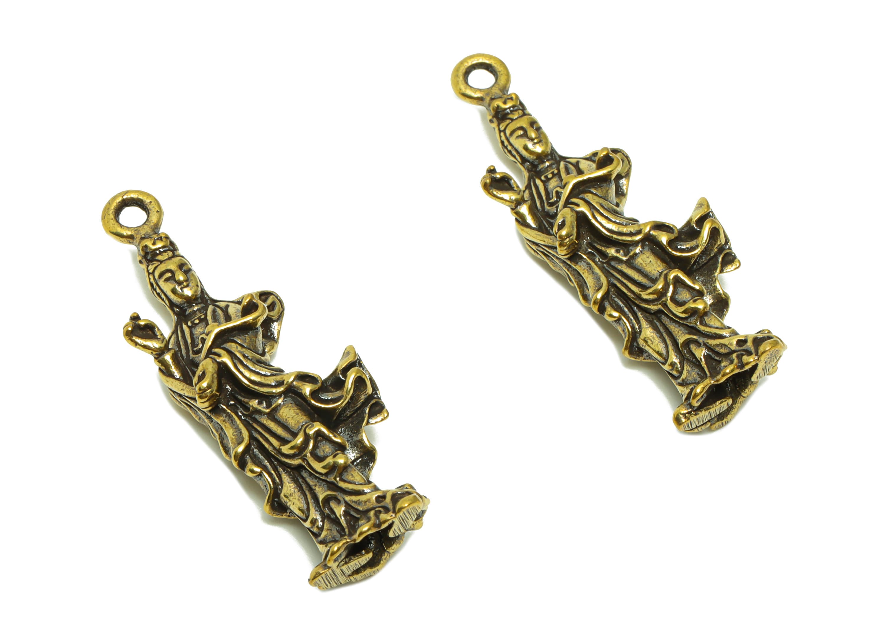 Brass Person Charm - Raw Brass Buddha Earring Charms - Buddha Figure - Antique Looking Pendant - Woman Pendant - 41.55x13.86x8mm-PP8707 - DOMEDBAZAAR