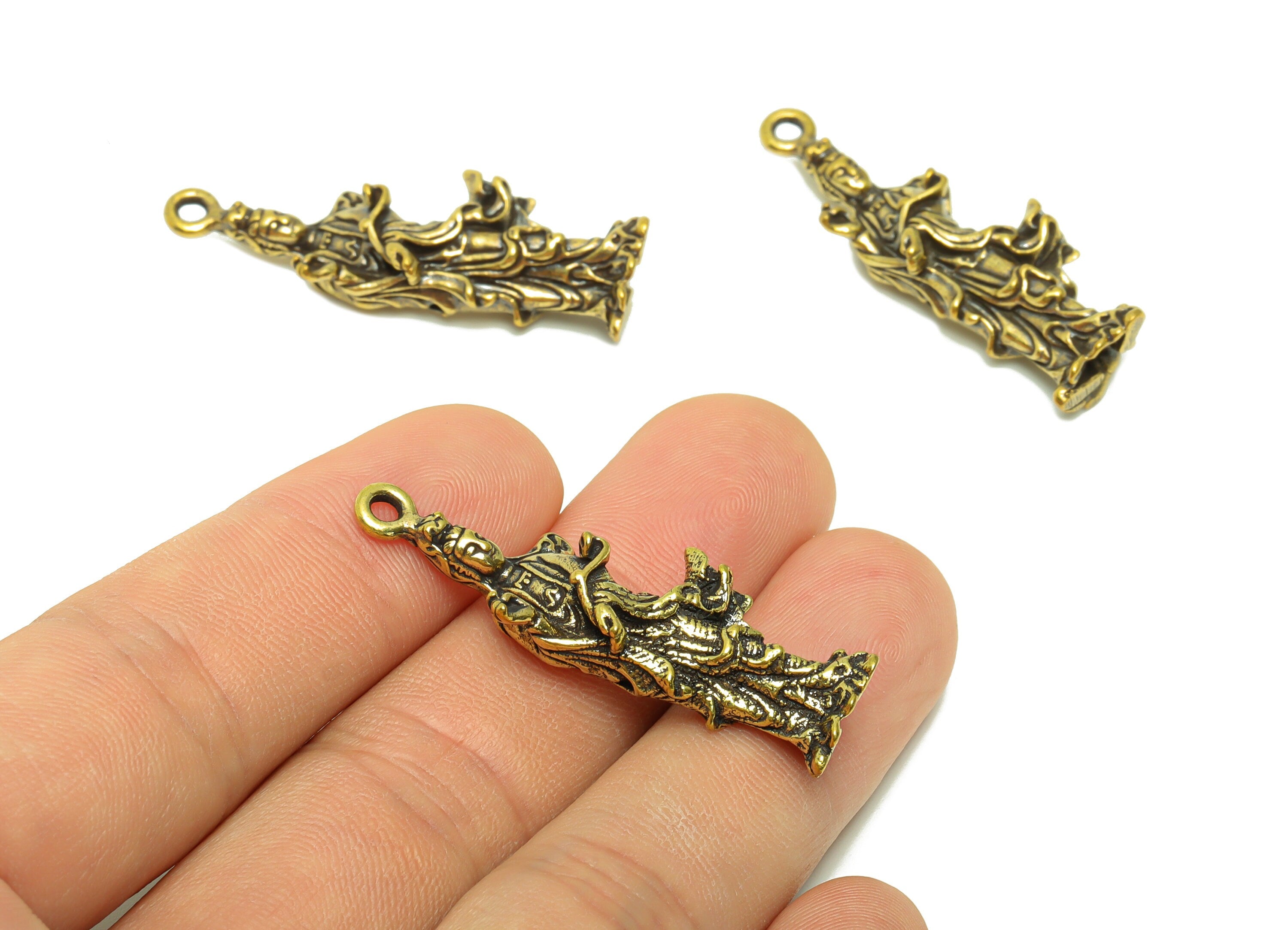 Brass Person Charm - Raw Brass Buddha Earring Charms - Buddha Figure - Antique Looking Pendant - Woman Pendant - 41.55x13.86x8mm-PP8707 - DOMEDBAZAAR