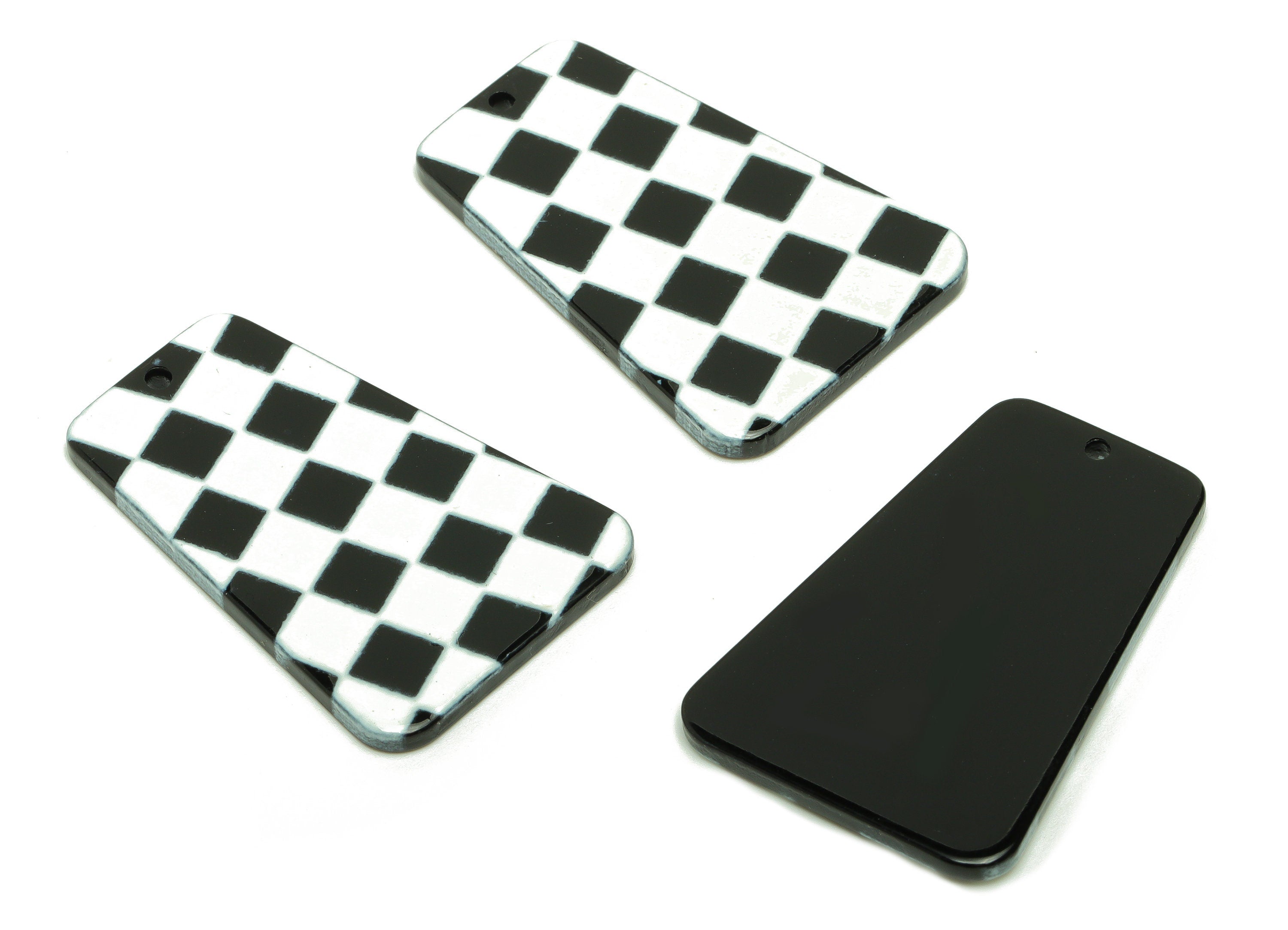 Acrylic Trapezoid Earrings Charm - Checkerboard Pendant Charms -Black White Checkered Pendant - 38.2×25.83×2.3mm - AC2499A - DOMEDBAZAAR