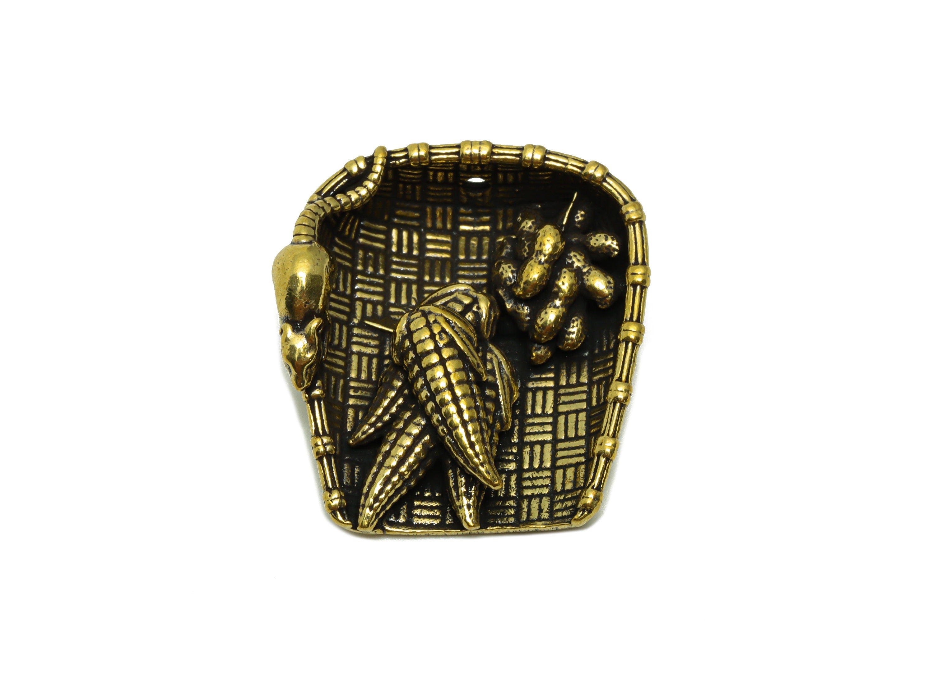 Brass Dustpan Charm - Raw Brass Corn Peanuts Charms - Basket Figure - Antique Looking Pendant - Textured Basket Pendant - 36x34x12mm-PP8745 - DOMEDBAZAAR