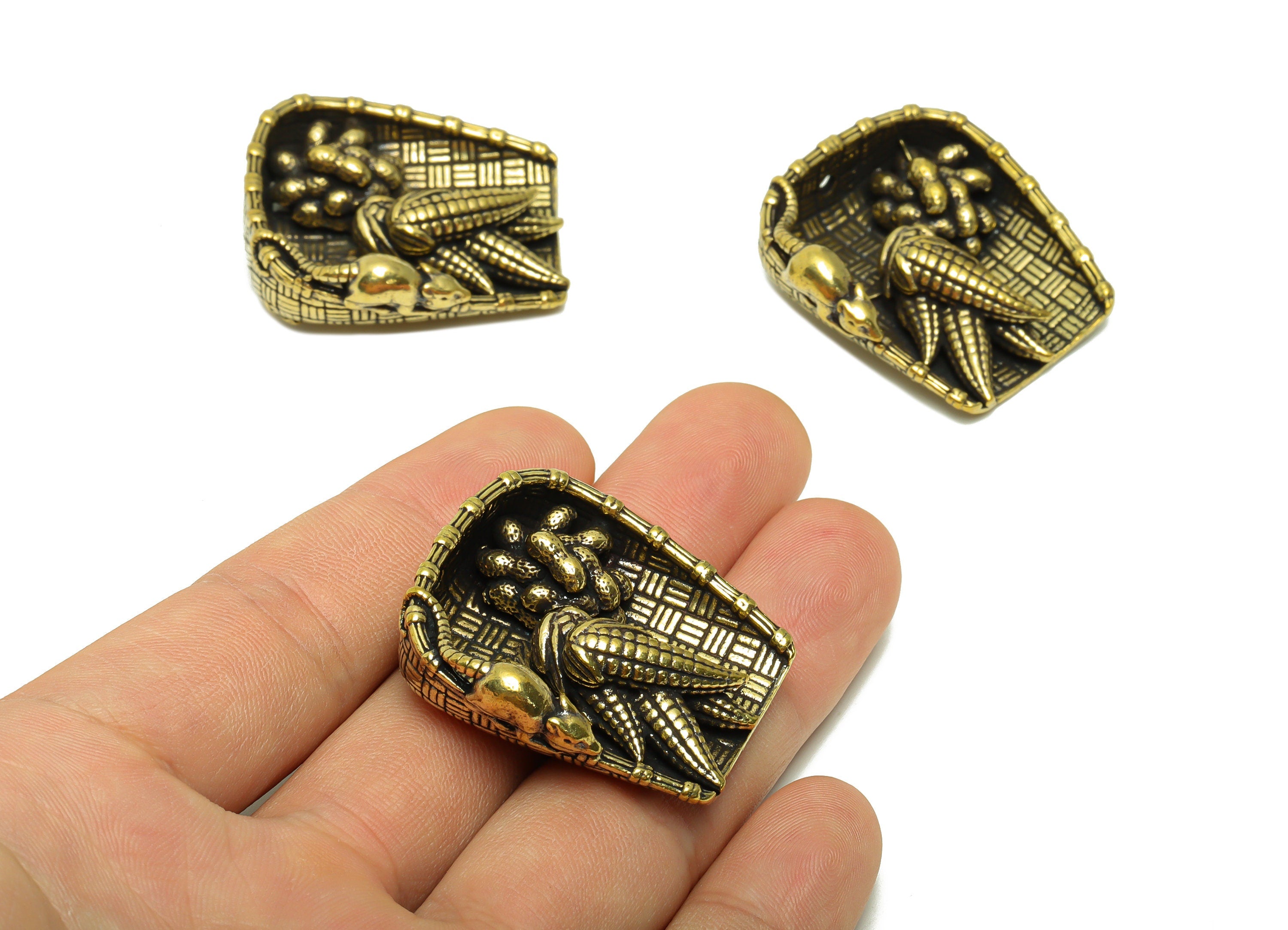 Brass Dustpan Charm - Raw Brass Corn Peanuts Charms - Basket Figure - Antique Looking Pendant - Textured Basket Pendant - 36x34x12mm-PP8745 - DOMEDBAZAAR