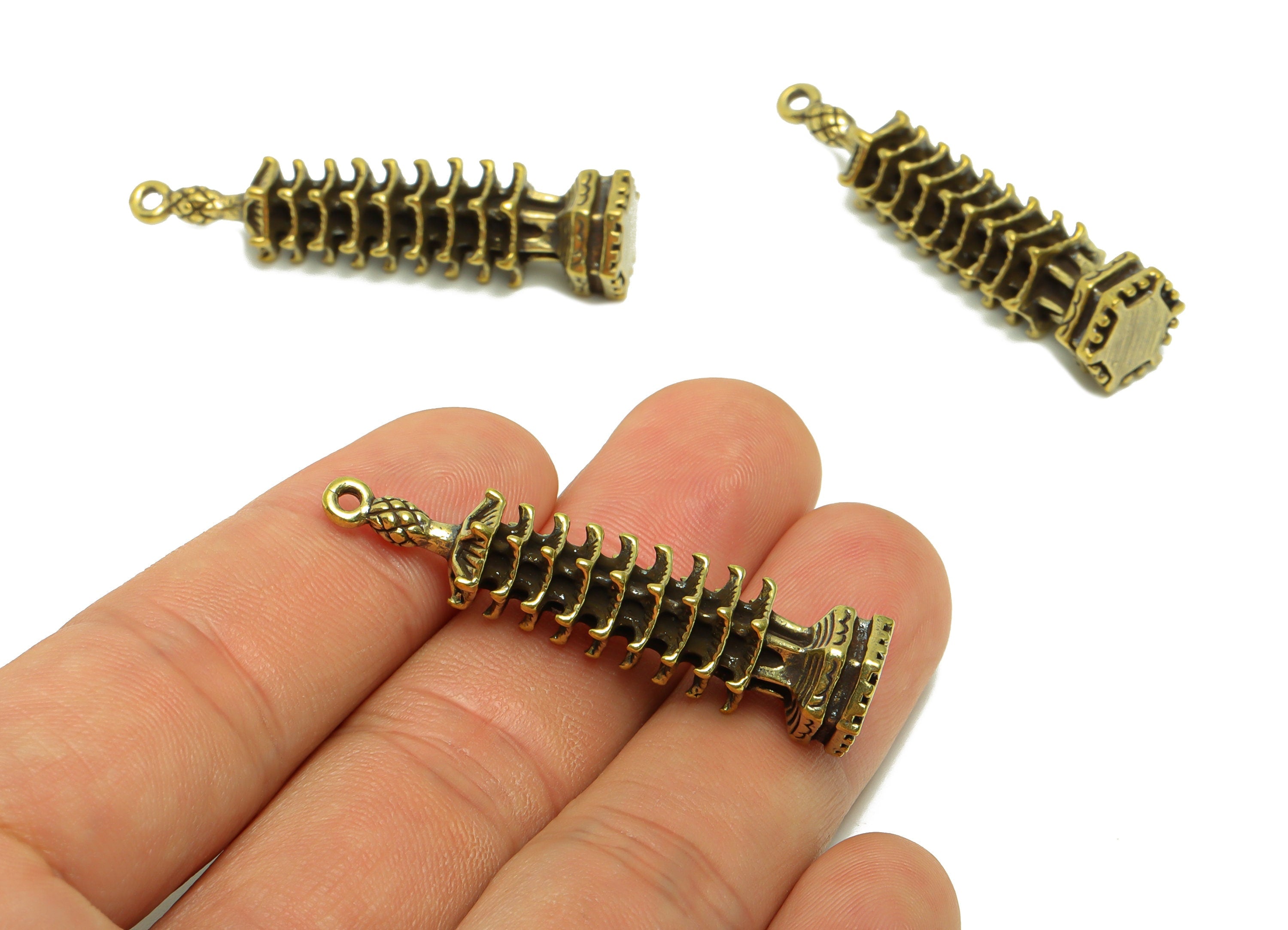 Brass Tower Charm - Raw Brass House Charms - Tower Figure - Antique Looking Pendant - Traditional Chinese Tower - 45x10x10.14mm-PP8737 - DOMEDBAZAAR