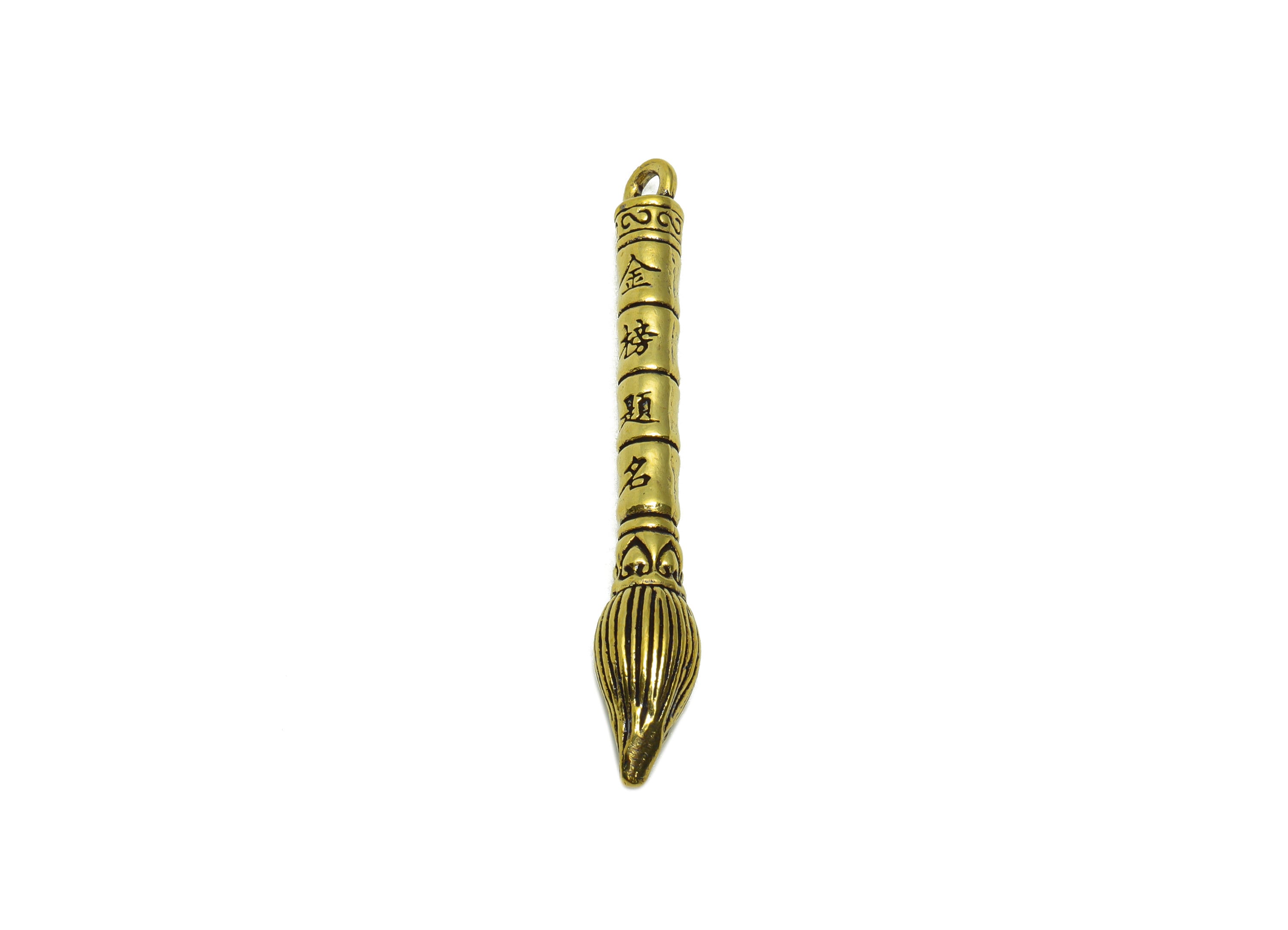 Brass Writing brush Charms - Raw Brass Pen Earring Charm - Textured Pen Figure - Antique Looking Pendant - Pen Pendant - 49x7x4mm - PP8735 - DOMEDBAZAAR