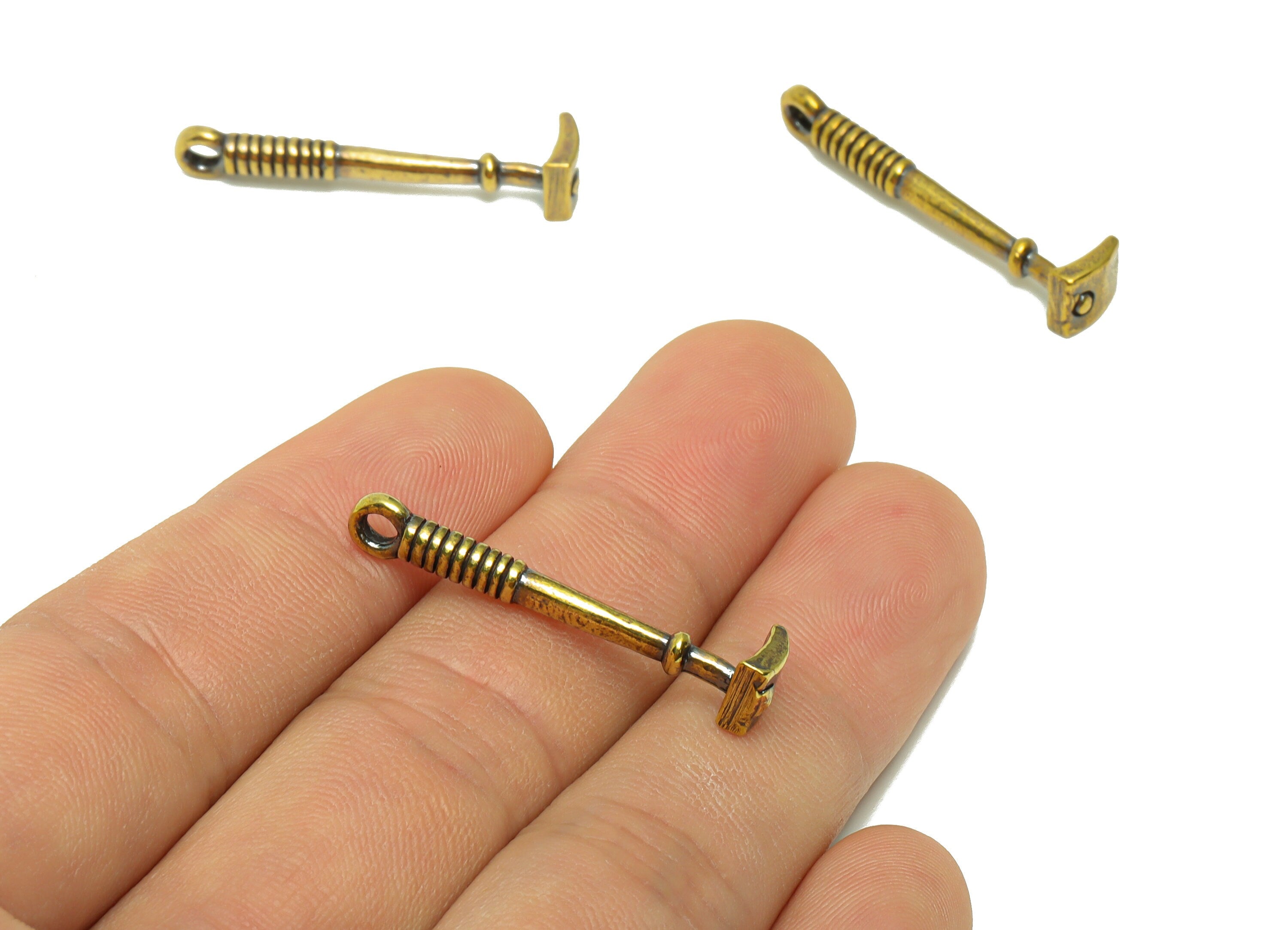 Brass Hoe Charms - Raw Brass Hoe Earring Charm - Mini Hoe Figure - Antique Looking Pendant - Tools Pendant - 33.34x7.24x6.23mm - PP8710 - DOMEDBAZAAR