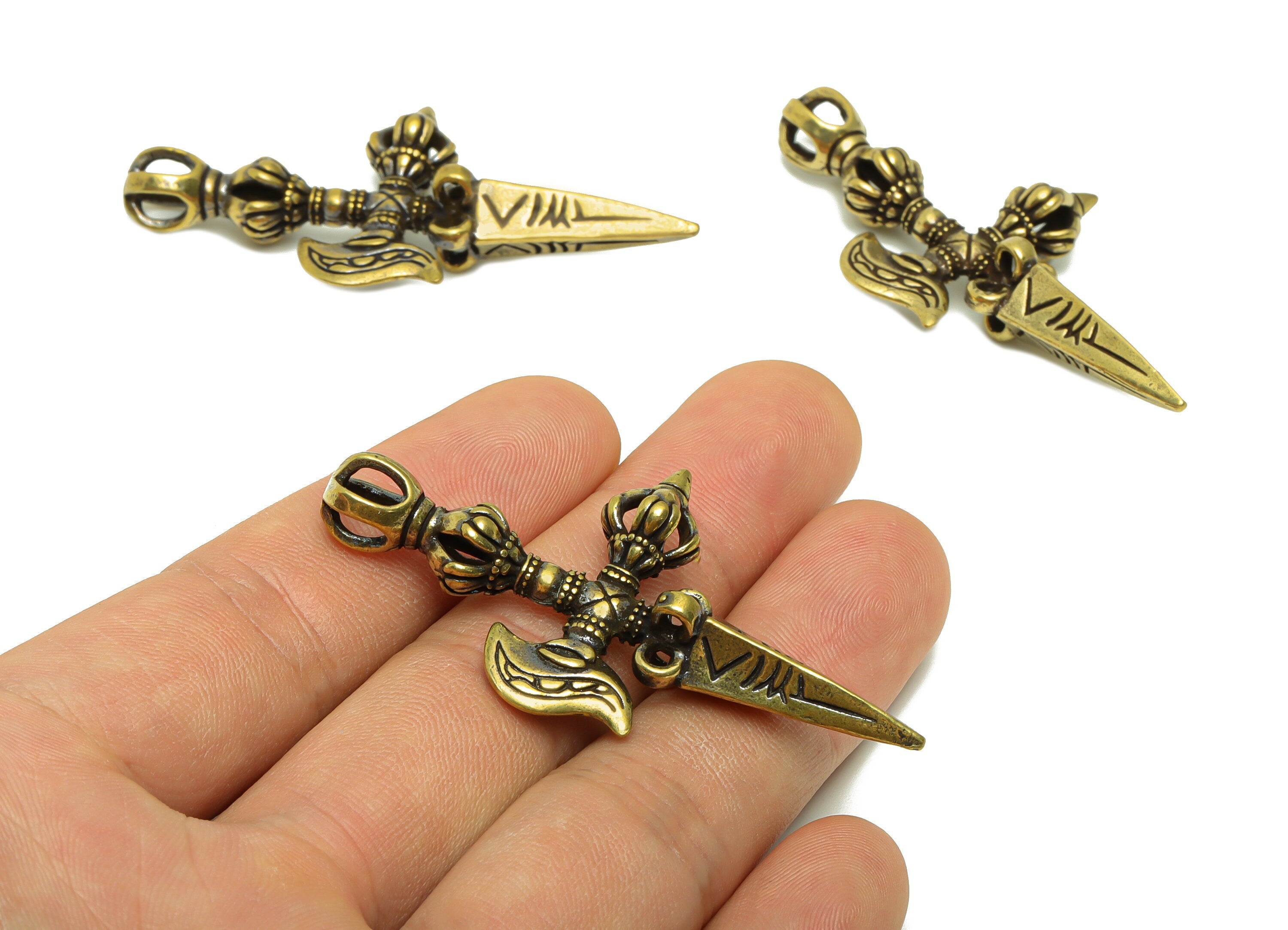 Brass Geometry Charms - Raw Brass Geometry Earring Charm - Dagger Geometry Figure - Antique Looking Knife - 58.04x30.12x11.4mm - PP8718 - DOMEDBAZAAR