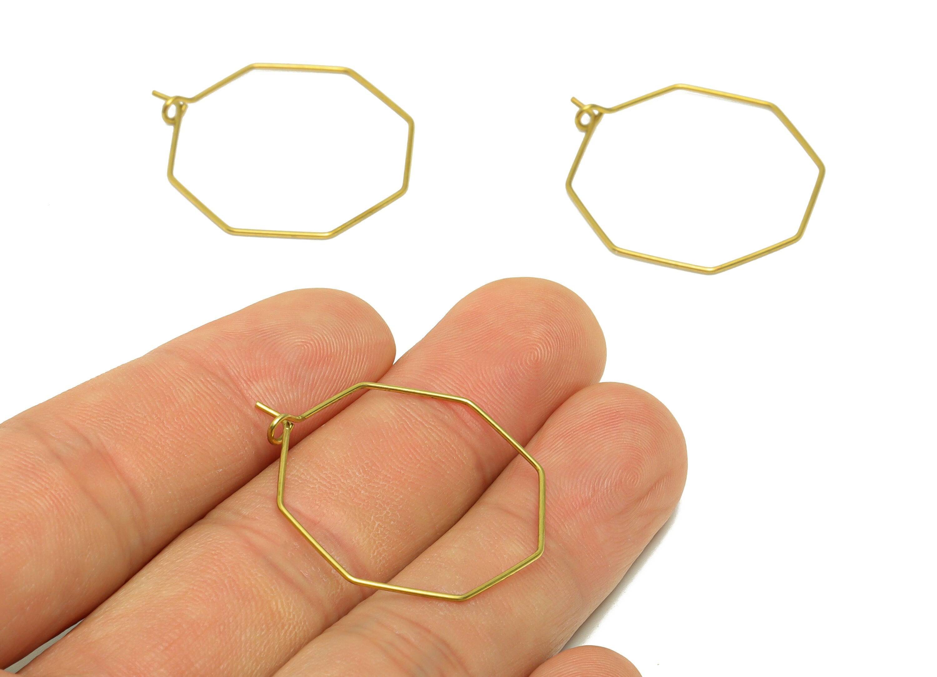Octagon Wire Hoop Earring - Raw Brass Octagon Earring Charm - Octagon Earring Charm - Jeweler Making - 27.62x36.23x0.65mm - PP8706 - DOMEDBAZAAR