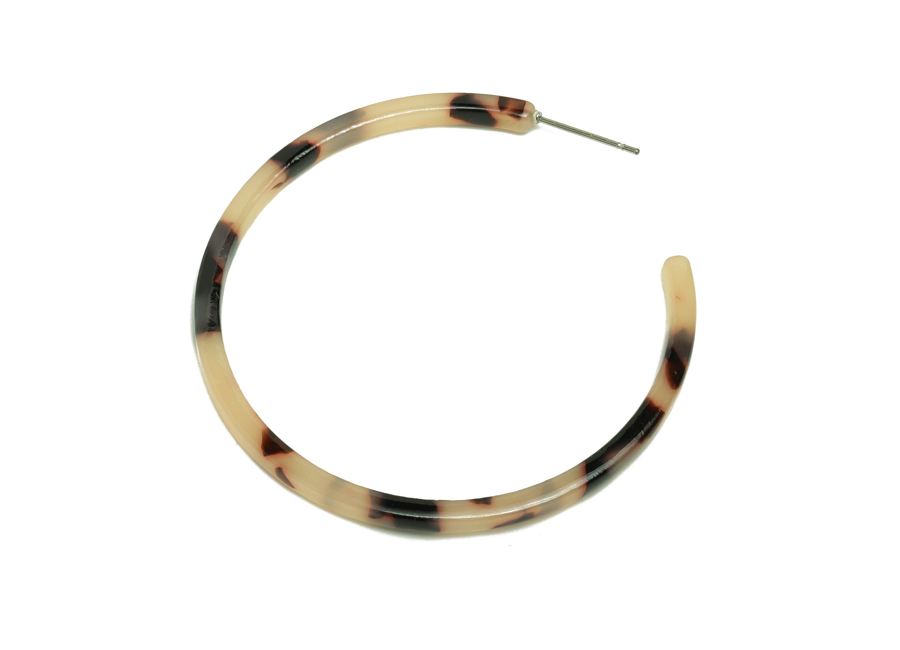Open Hoop Earrings Stud - Blonde Tortoise Shell Earring- Acetate Round Earring Post - Open Hoop - Color Code: A07 - 52x52x2.5mm - AC2643-A07 - DOMEDBAZAAR