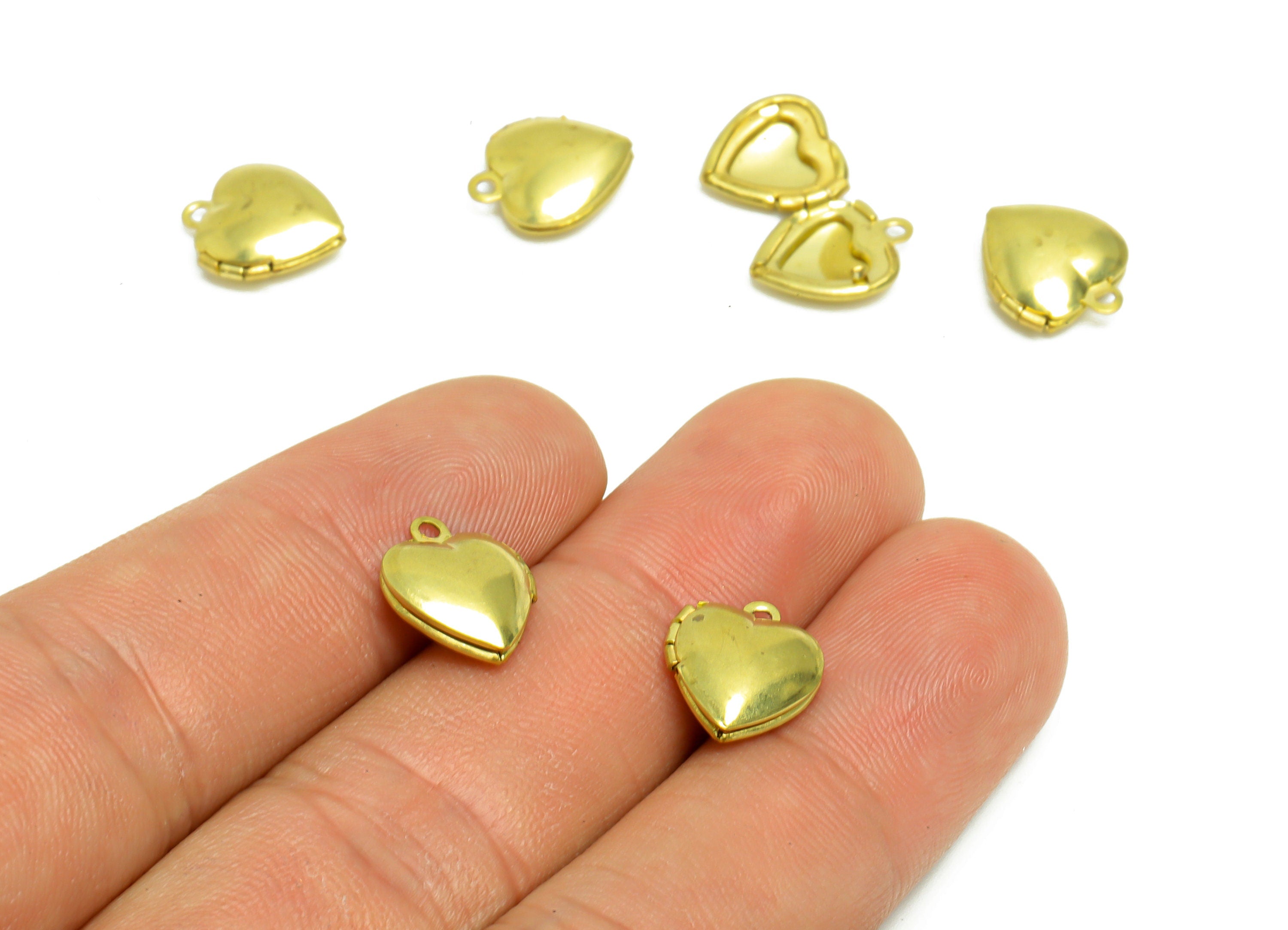 Brass Heart Locket Charm - Raw Brass Mini Heart Locket Charms - Heart Locket Pendant For Engraved - 12.27x10.34x4.21mm - PP8917 - DOMEDBAZAAR