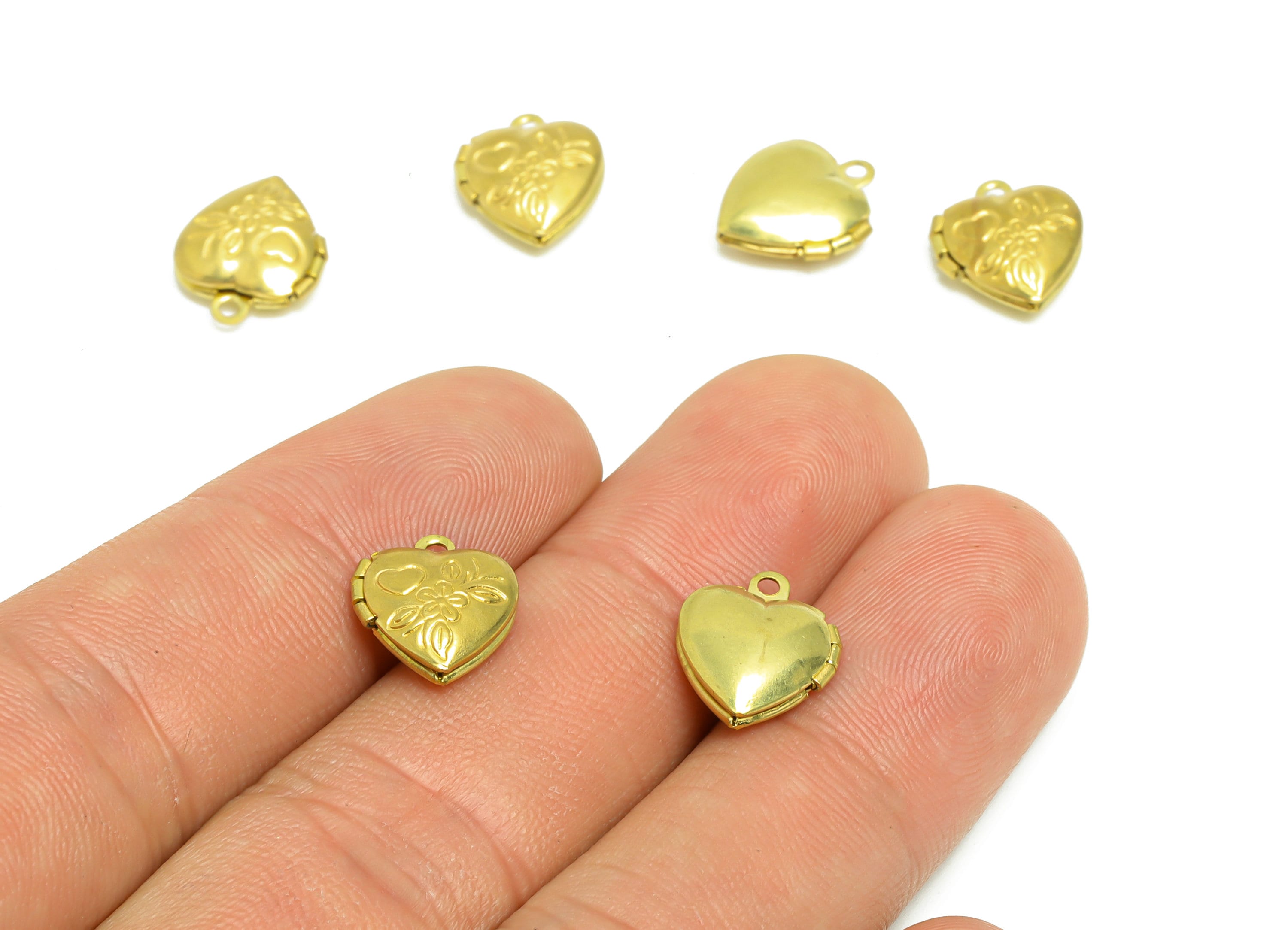 Brass Heart Locket Charm - Raw Brass Flower Heart Locket Charms - Locket Pendant For Necklace - Fligre Locket - 12.34x10.44x4mm - PP8916 - DOMEDBAZAAR