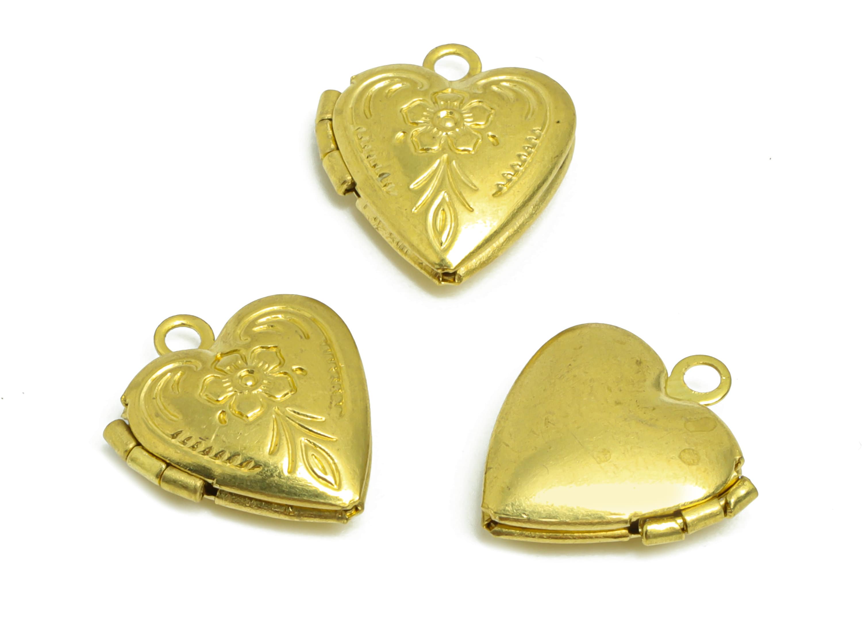 Brass Heart Locket Charm - Raw Brass Flower Heart Locket Charms - Locket Pendant For Necklace - Fligre Locket Pendant - 15x13x4.5mm - PP8915 - DOMEDBAZAAR