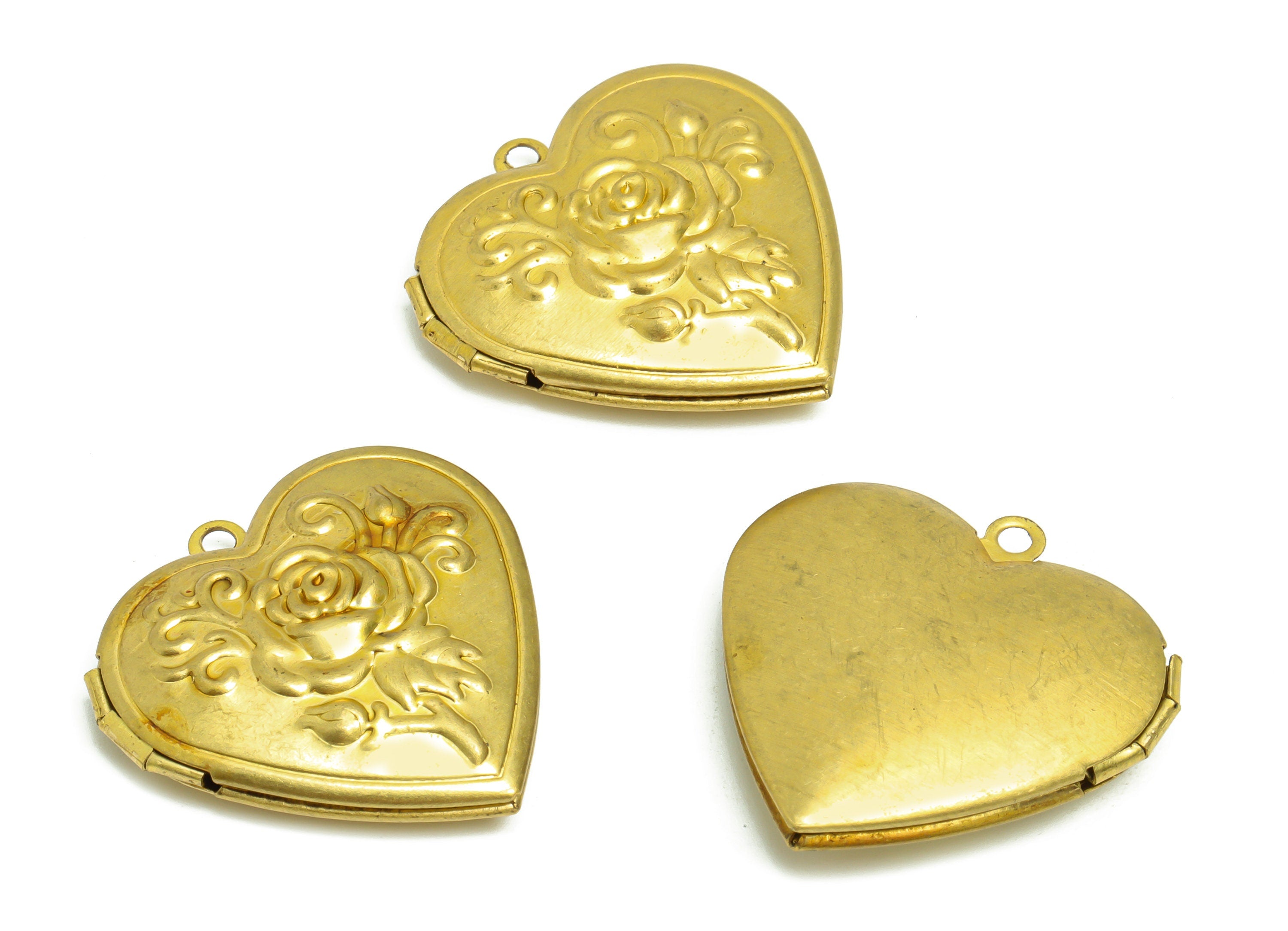 Rose Heart Locket Pendant - Raw Brass Engraved Antique Vintage - Antique Looking Locket - Vintage Looking Locket - 28x28.58x7.6mm - PP8910 - DOMEDBAZAAR
