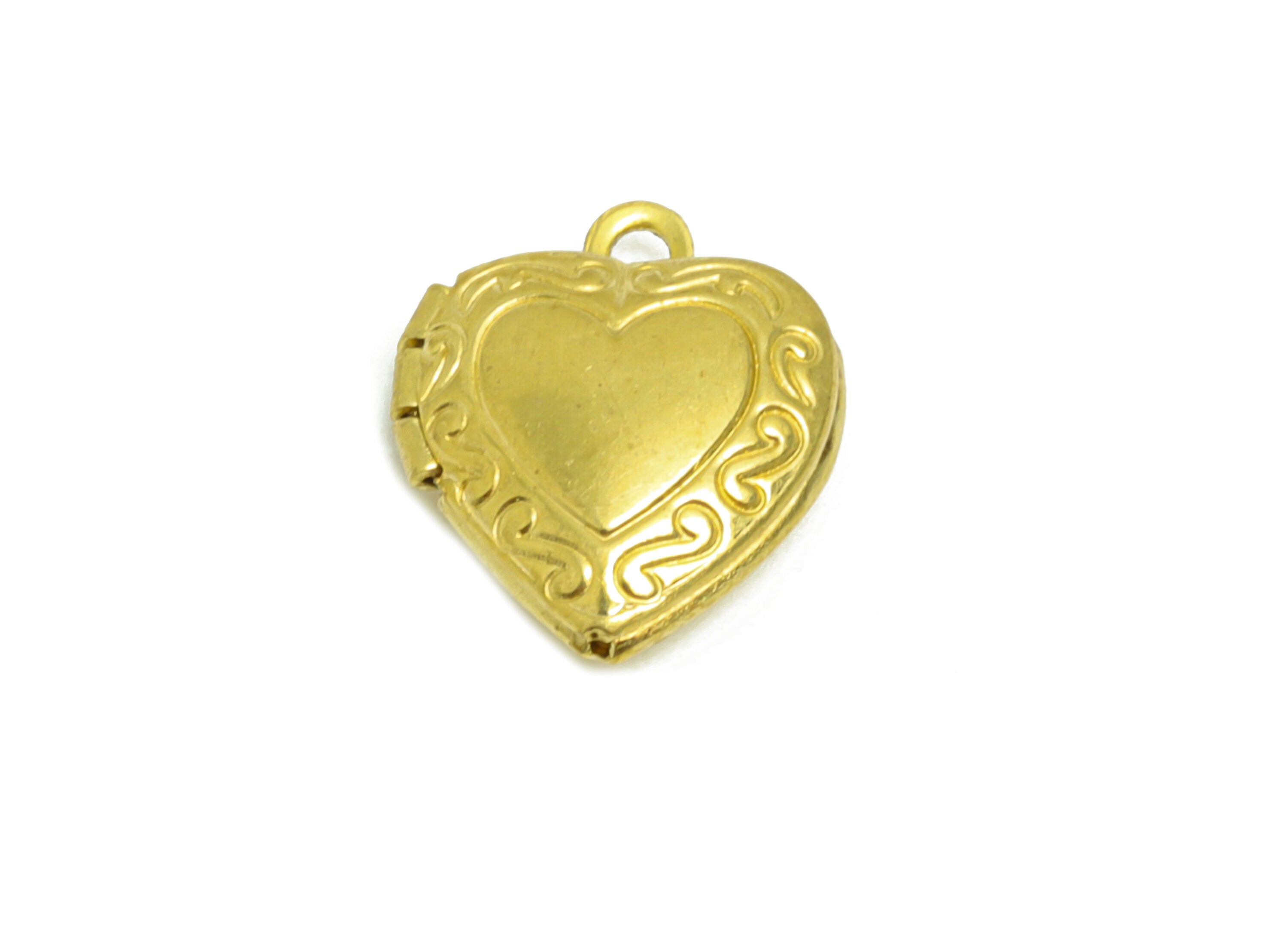 Brass Heart Locket Charm - Raw Brass Antique Vintage - Engraved Locket Charms - Heart Locket For Engraved - 12.35x10.26x4.06mm - PP8913 - DOMEDBAZAAR