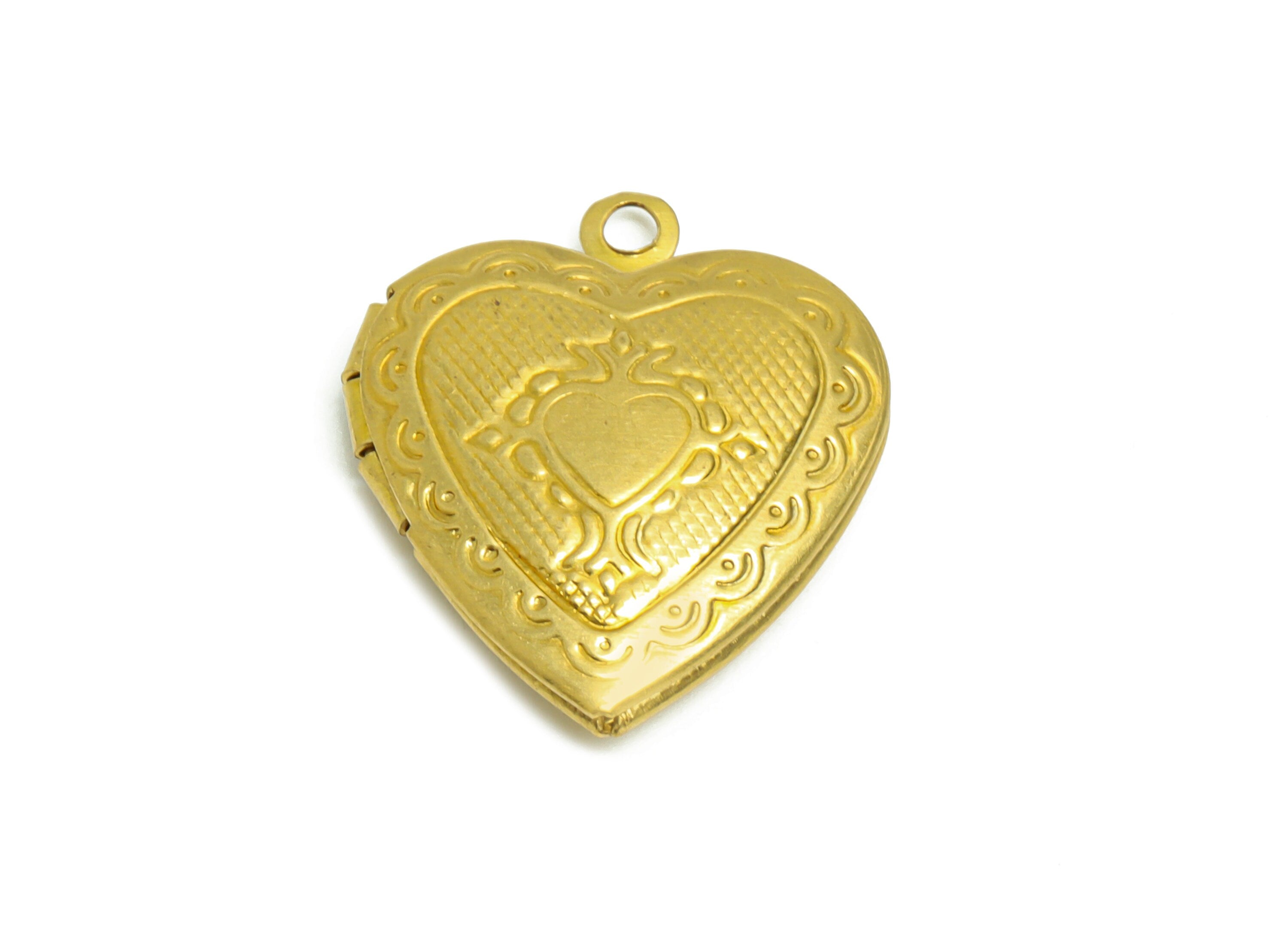 Brass Heart Locket Charm - Raw Brass Engraved Antique Vintage - Vintage Looking Locket - Antique Looking Locket for Pendant-22x19x5mm-PP8906 - DOMEDBAZAAR