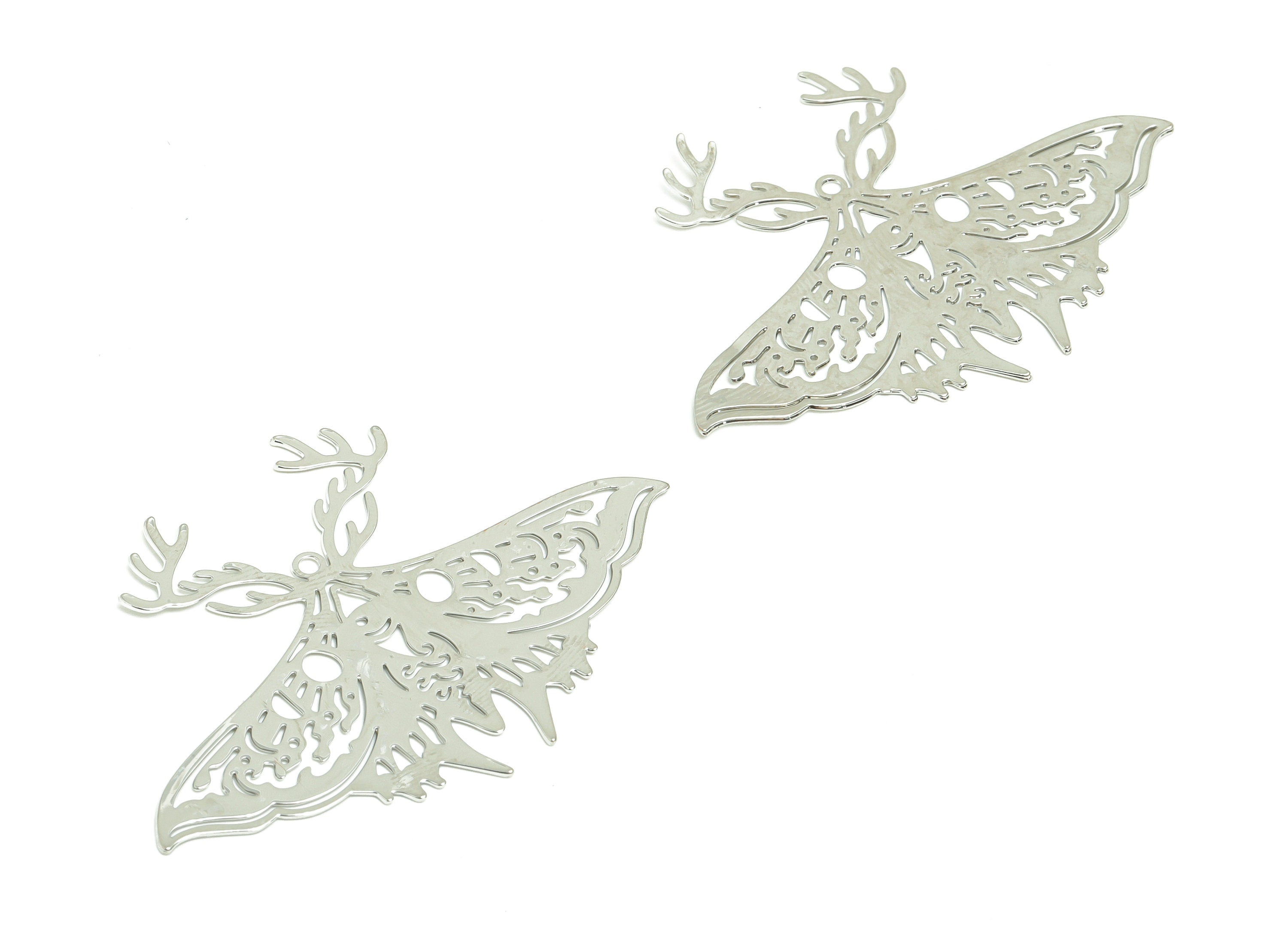 Brass Moth Earring Charm - Brass Inset Earring Charm - Brass Animal Earring Charm - 18K Real White Plating - 38x53.10x 0.34mm- RGP7064S - DOMEDBAZAAR