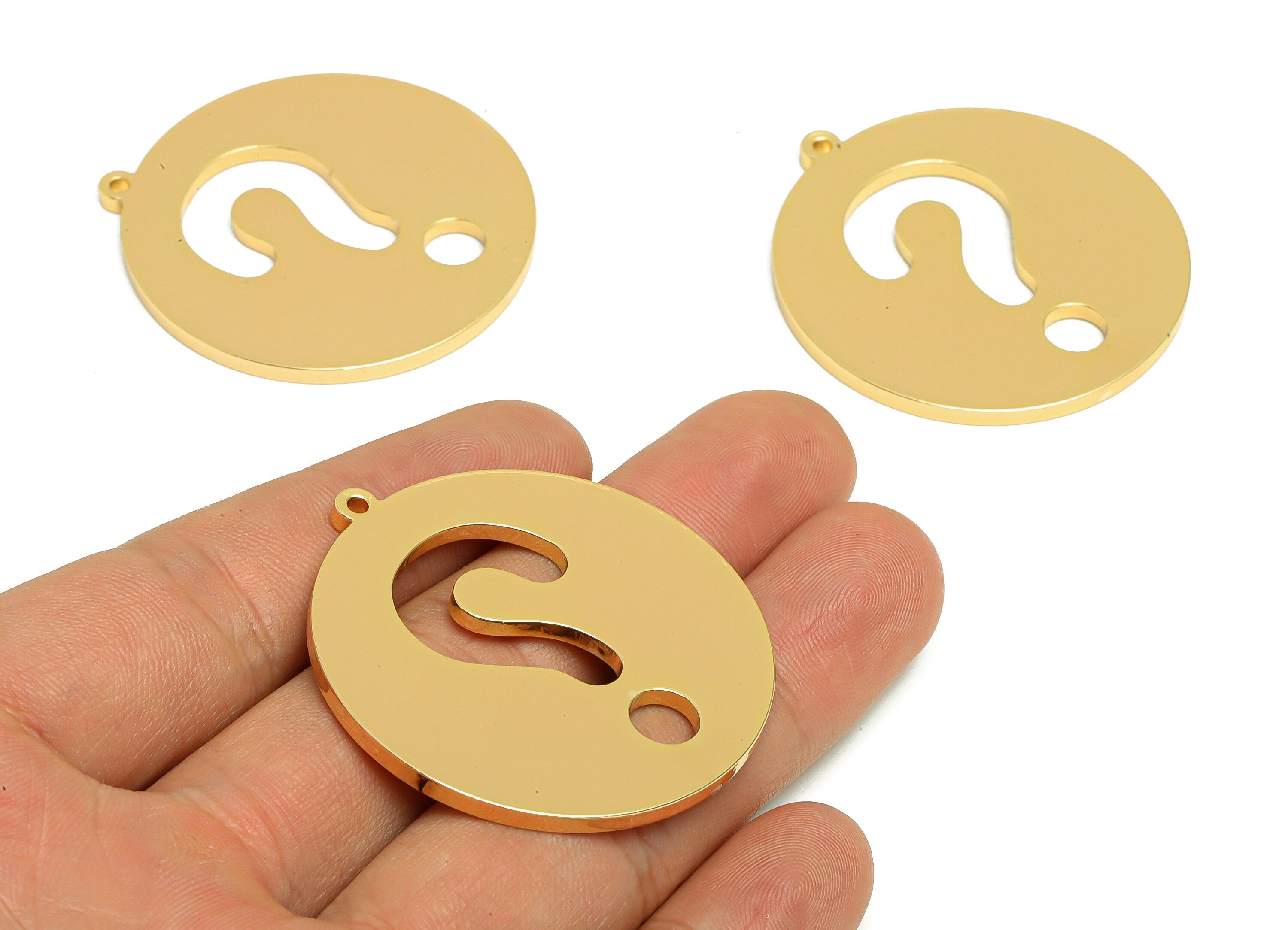 Brass Round Charms - Brass Question Mark Charm - Brass Mark Pendant - Question Mark Pendant - Gold Tone Plating - 45x42.21x2.33mm - PP8840G - DOMEDBAZAAR