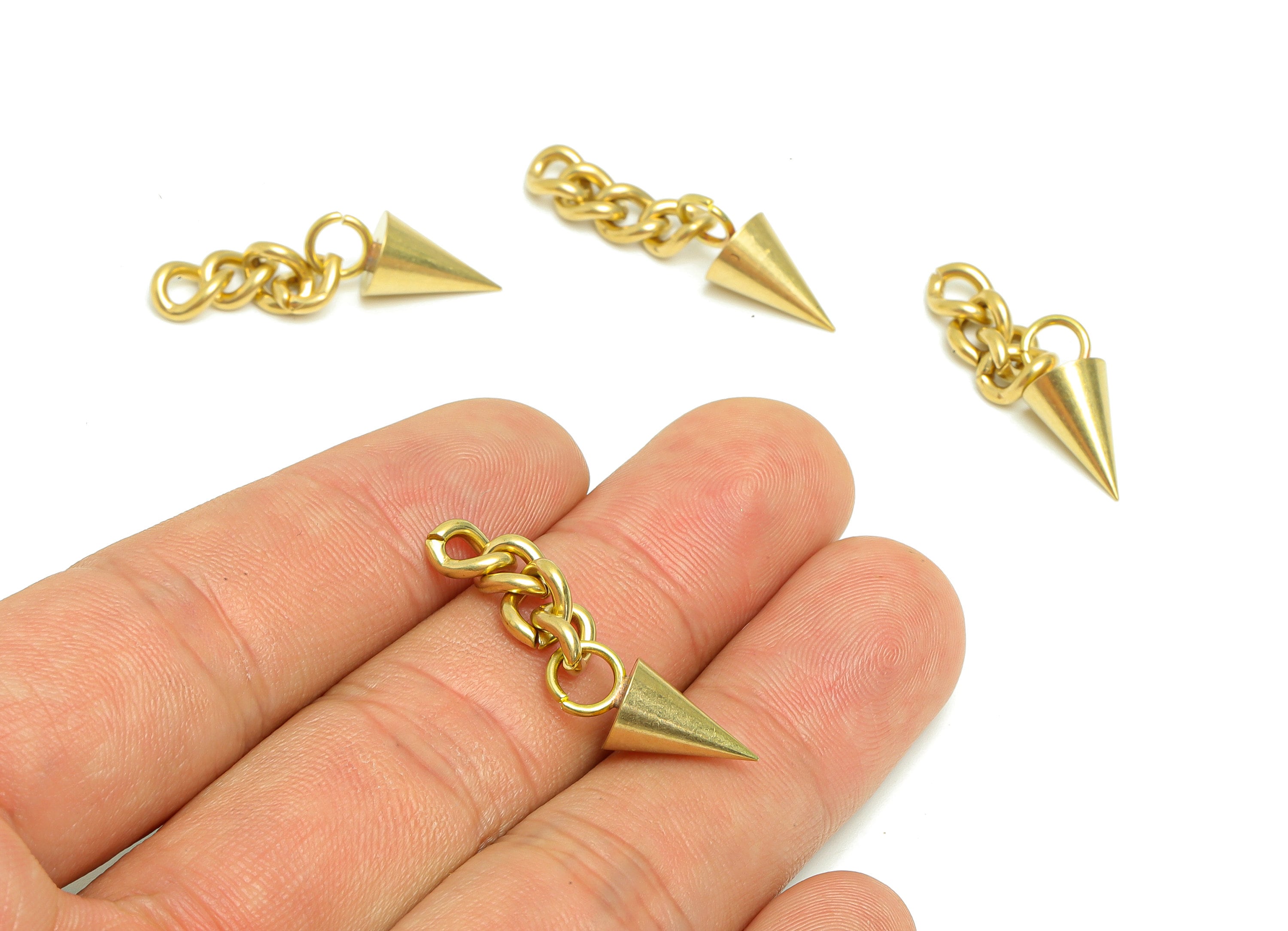 Brass Awl Charms - Raw Brass Awl Earring Charm - Brass Cone Pendant - Brass Spite Chain - Extender Chain - 30.54x7.8x7.8mm - PP8839 - DOMEDBAZAAR