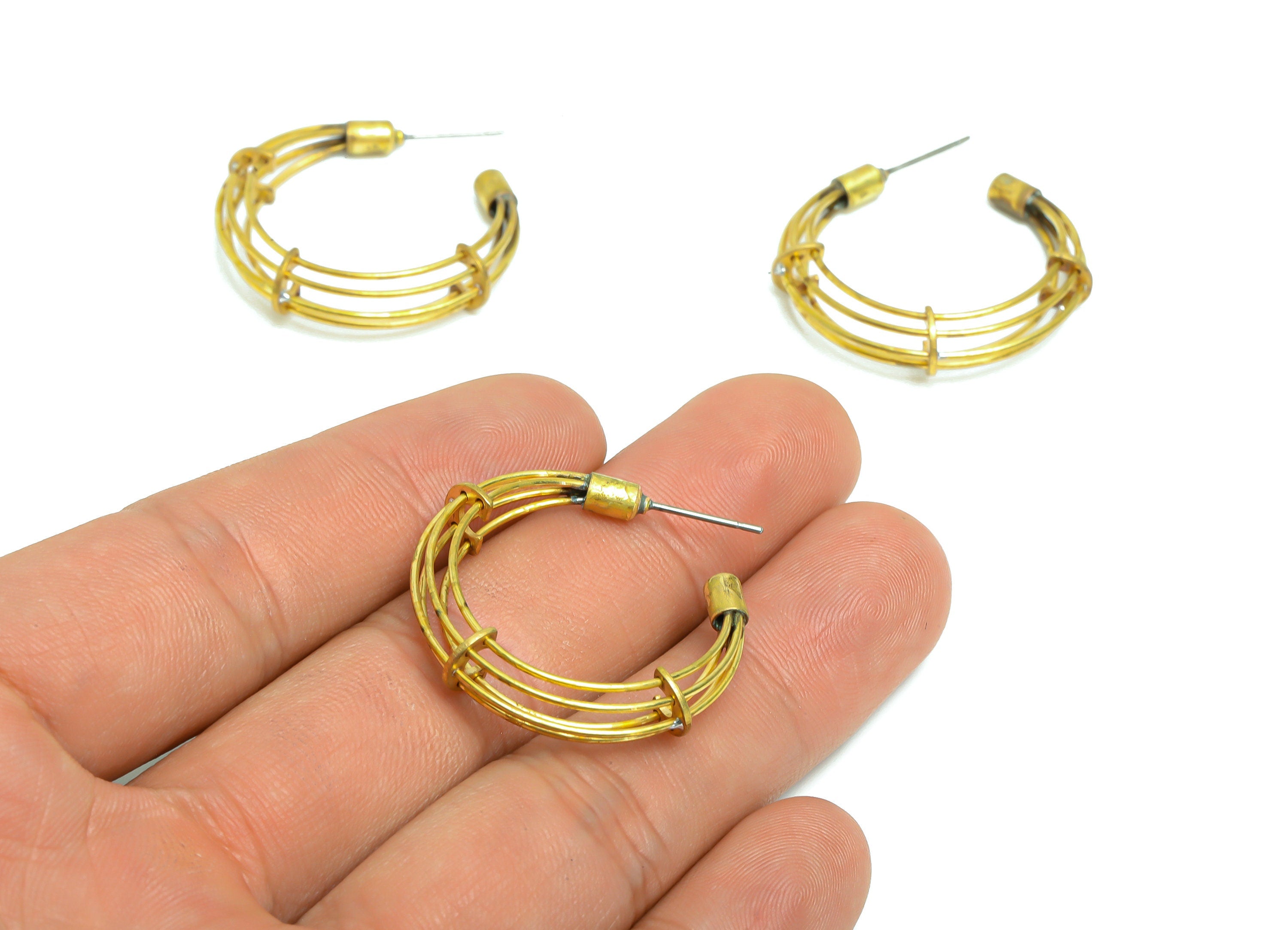 Brass Hoop Earring Post - Raw Brass Hoop Earring Stud - Brass Open C Hoop Earring Post - Jewelry Supplies - 33.62x31.84x7.08mm - PP8902 - DOMEDBAZAAR
