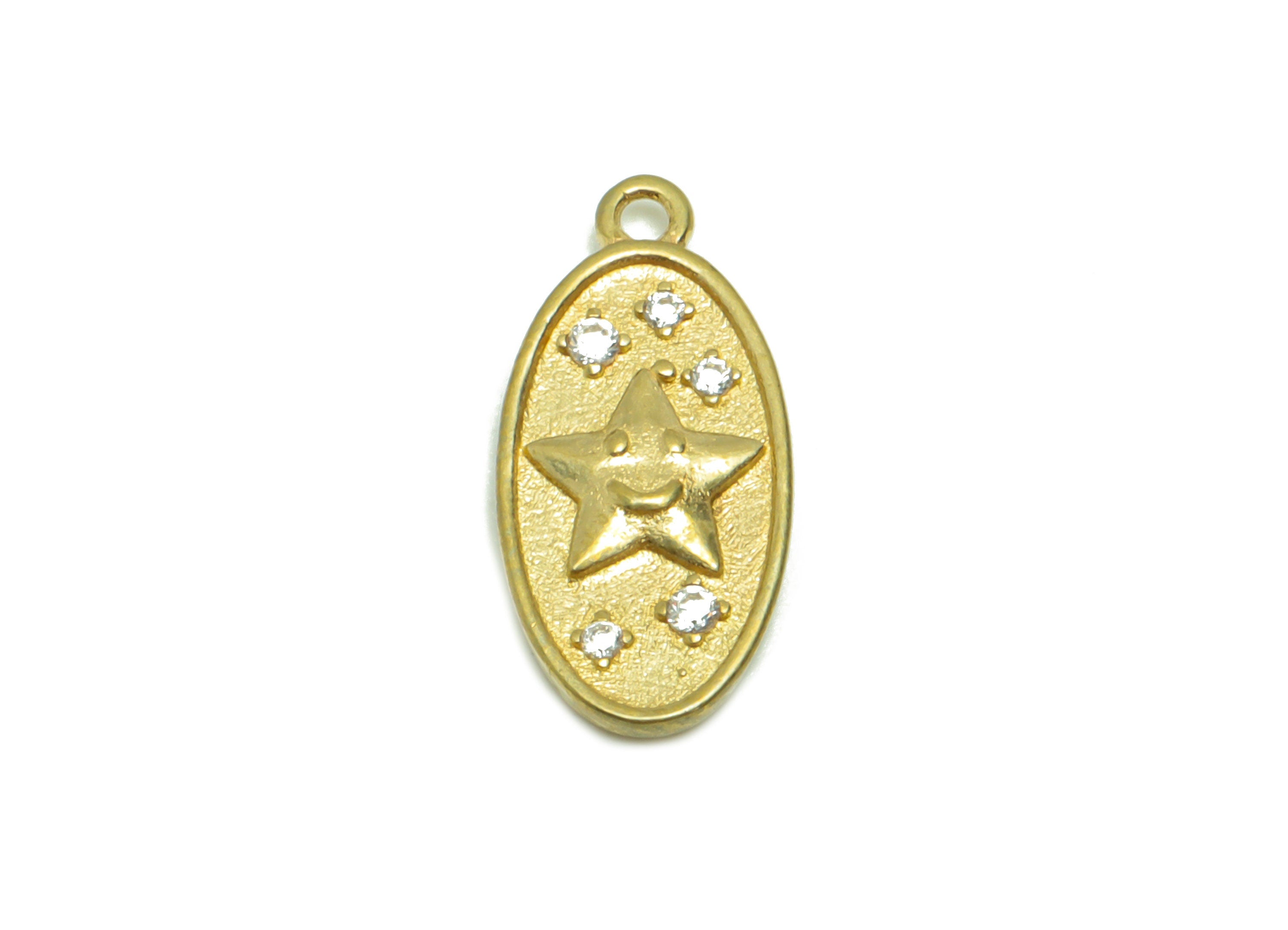 Brass Happy Cloud Face Earring Charm - Raw Brass Star Pendant - Star Face For Necklace - Brass Zircon Earring Charms - 17x8x2mm - PP8703 - DOMEDBAZAAR