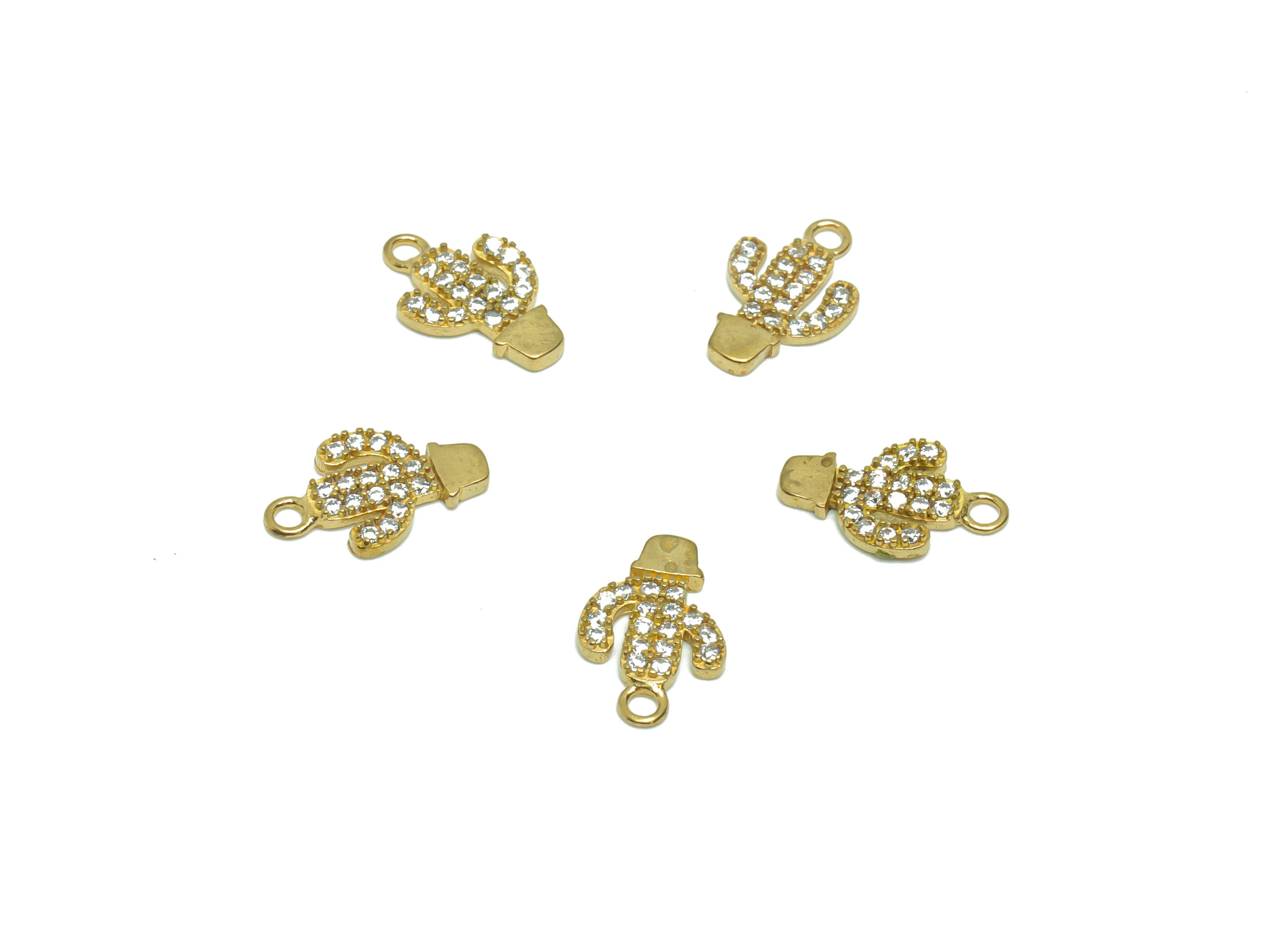 Brass Celestial Cactus Earring Charm - Raw Brass Cactus Pendant - Brass Cubic Zircon Cactus - Brass Botanical Pendant - 11x7x1.28mm - PP8686 - DOMEDBAZAAR