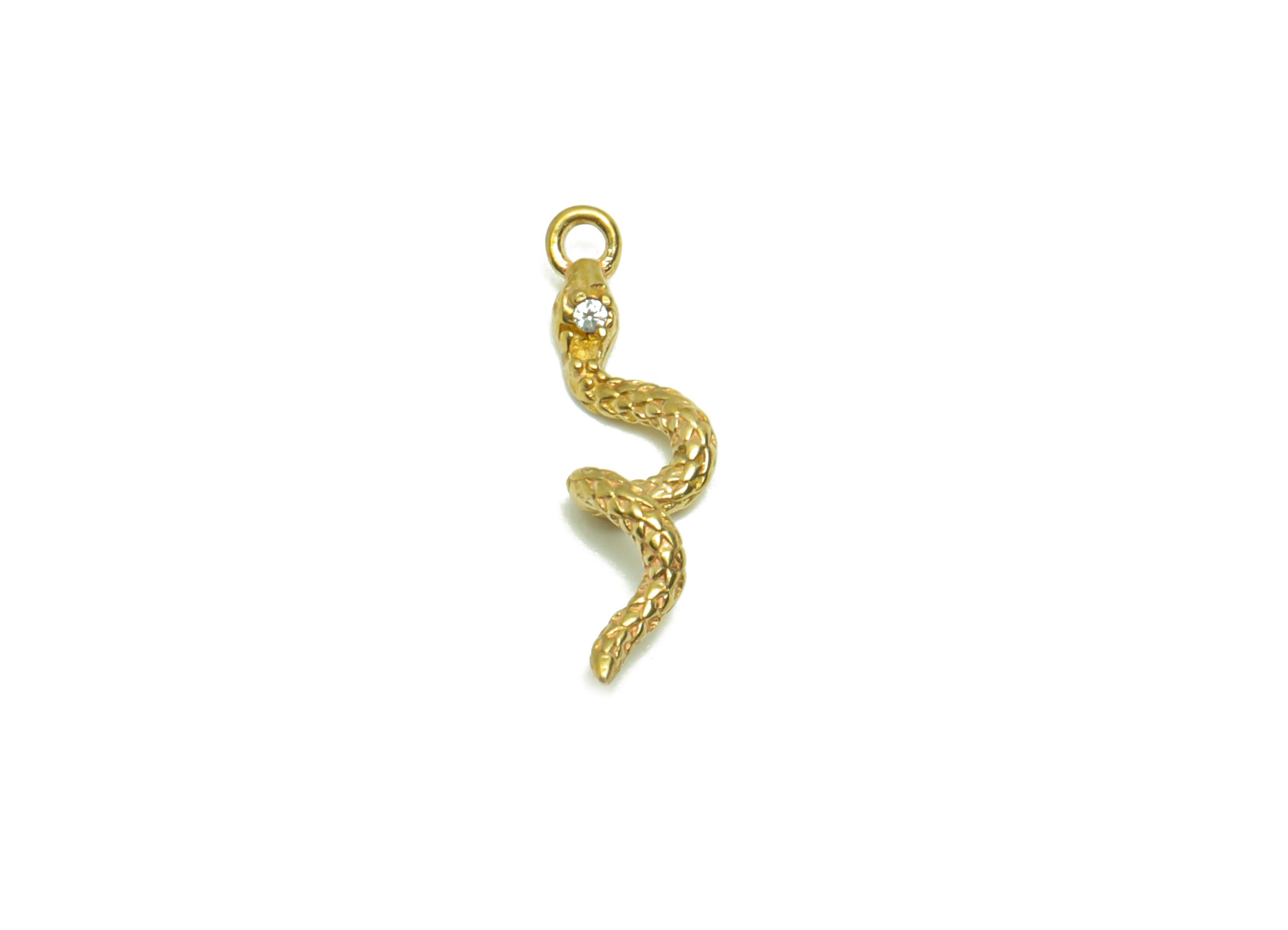 Brass Snake Earring Charm - Raw Brass Mini Snake Pendant - Cubic Zircon Animal Earring Charms - Baby Snake Earring Charm - 16x5x2mm - PP8699 - DOMEDBAZAAR